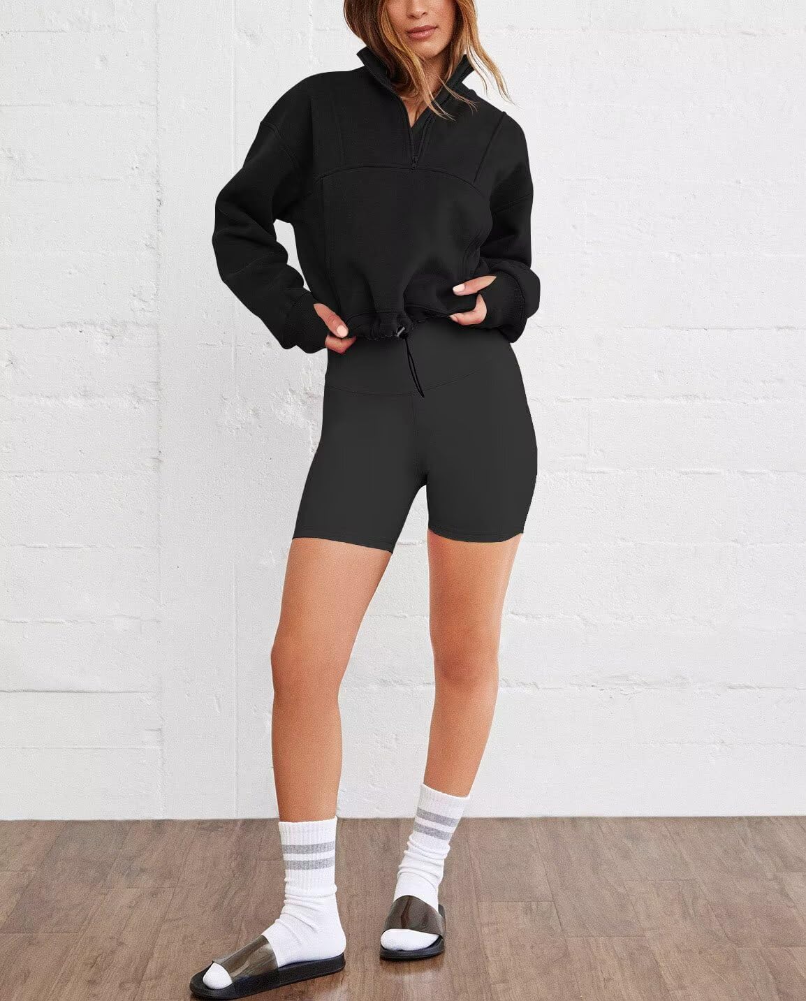 LEEDYA Women Long Sleeve Half Zip Sweatshirts Fall Oversized Trendy Hoodies Casual Thumb Hole Pullovers Y2k Clothes - Image 3