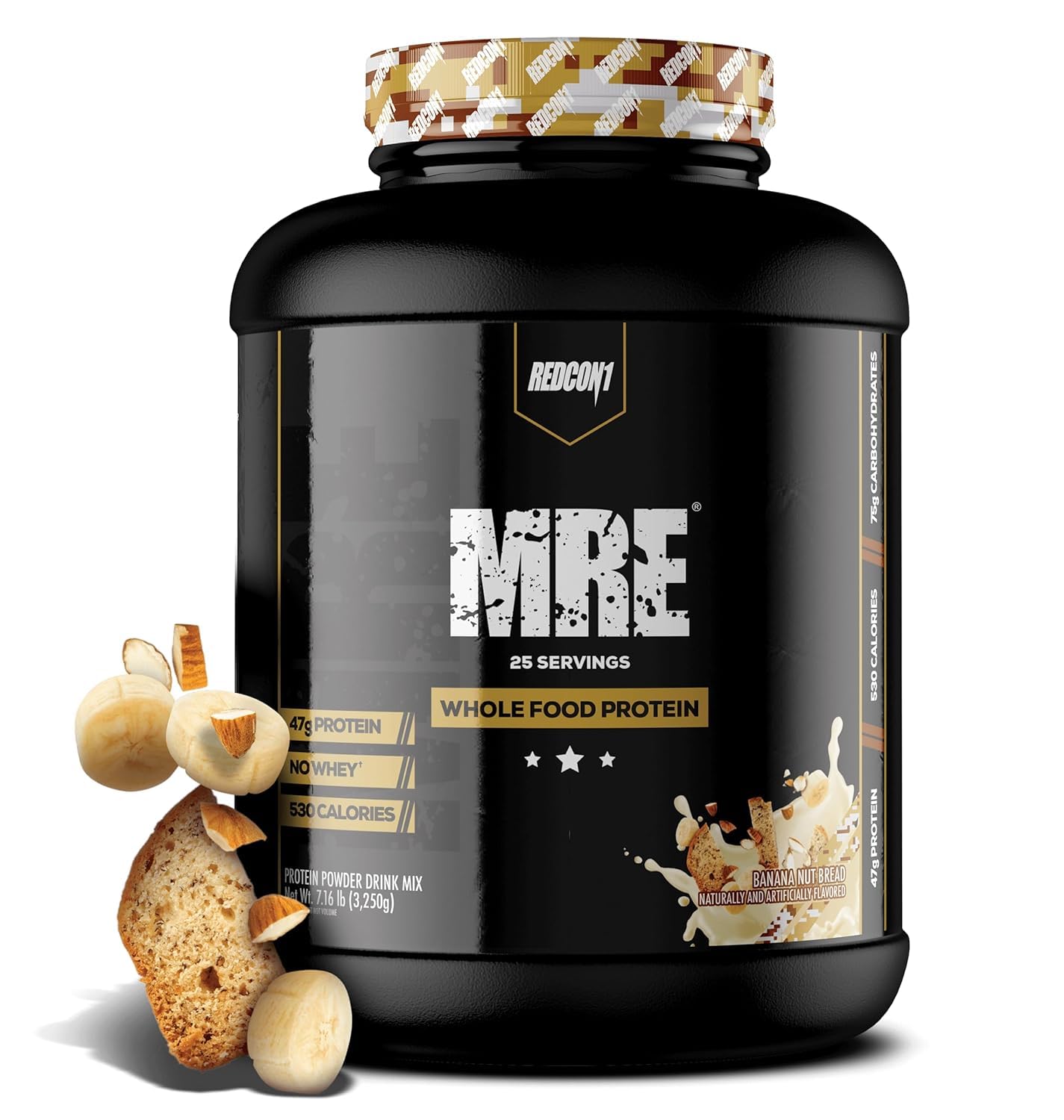 REDCON1 MRE Lite Whole Food Protein Powder, Banana Nut Bread - Low Carb & Whey Free Meal Replacement with Animal Protein Blends - Easy to Digest Supplement Made with MCT Oils (30 Servings)