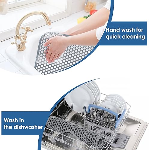 Miniatura 6 de Bestjing Tapete de silicona para fregadero, paquete de 2 protectores de fregadero de 13.58 x 11.6 pulgadas para fregadero de cocina con drenaje