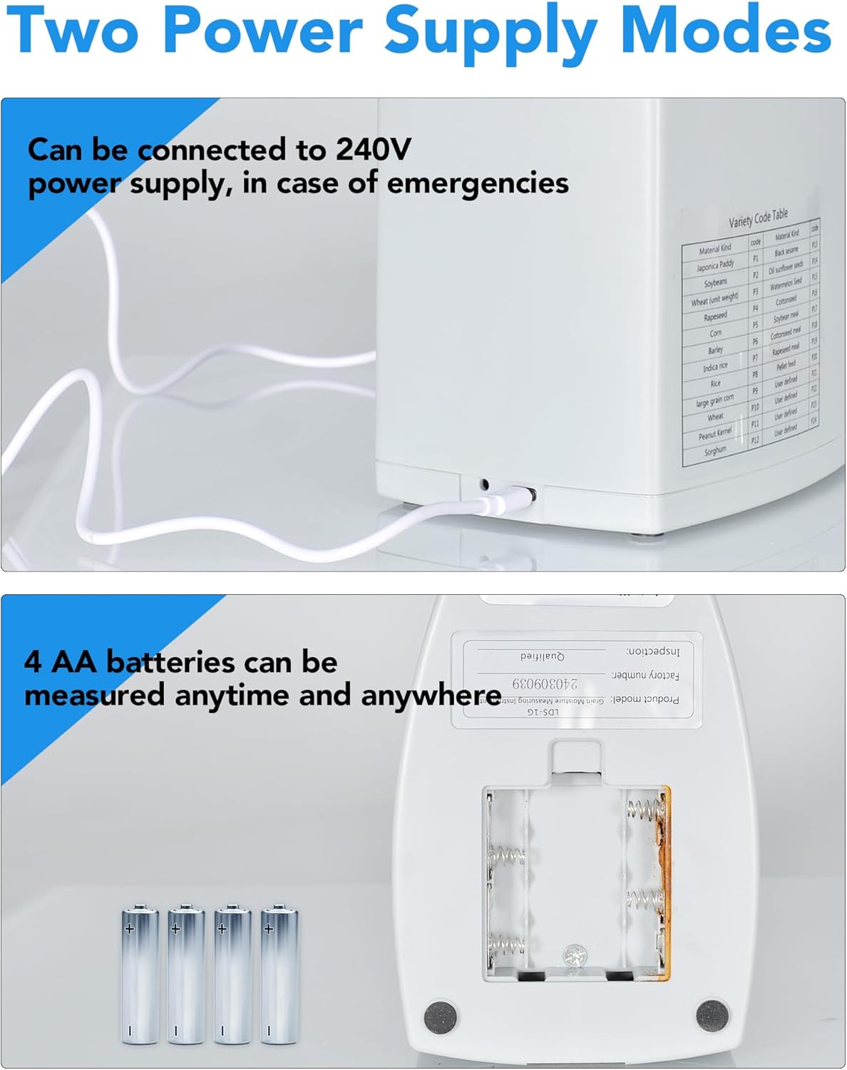 Digital Grain Moisture Meter, Accurate Moisture Testing for Wheat, Corn, Rice for 24 Kinds of Grains, Quick Reading with LCD Display, Multi-point calibration & error correction for Agricultural Use