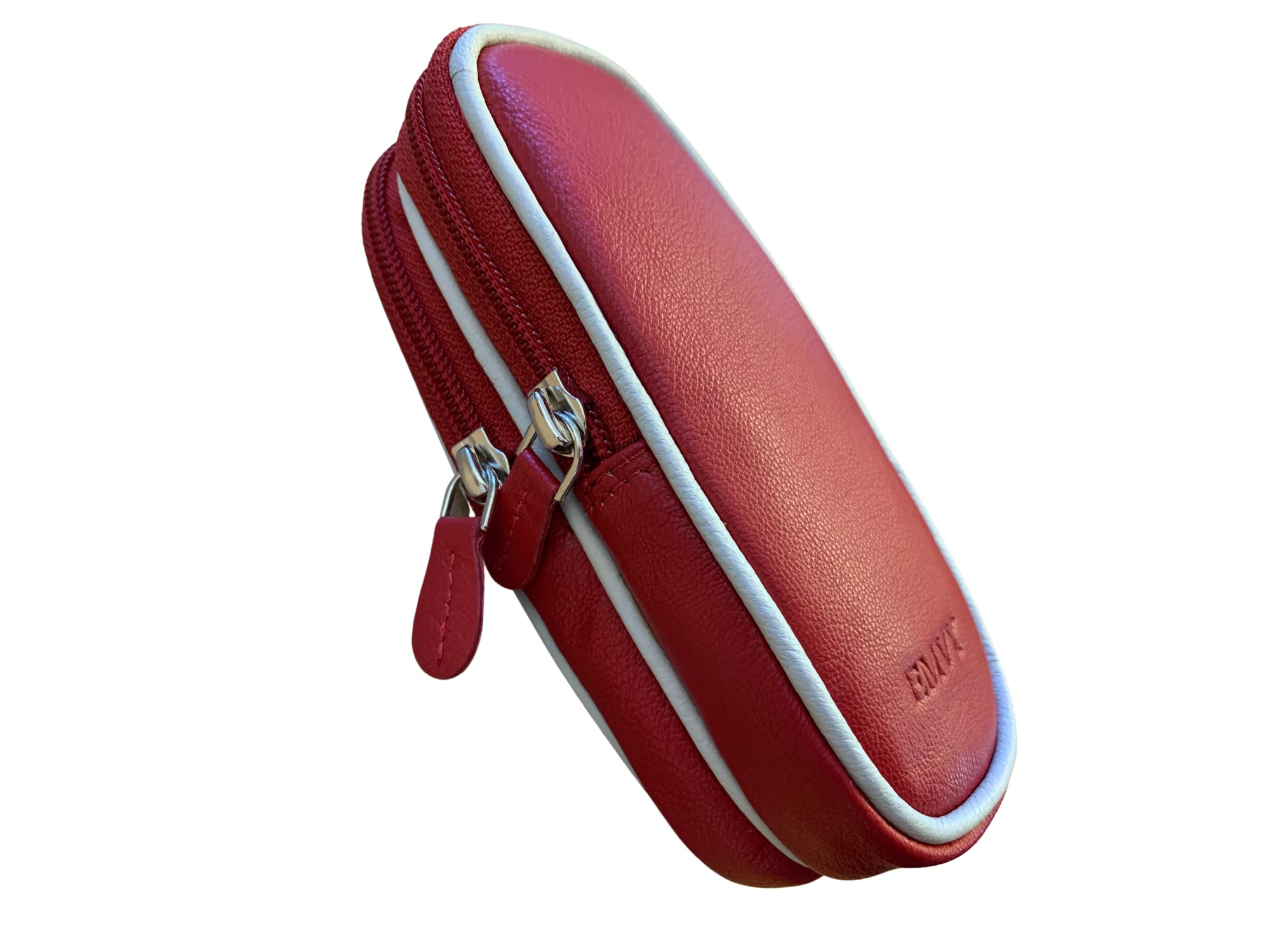Love Emvy Unisex Red/Cream Soft Leather Double Glasses Case Spectacles