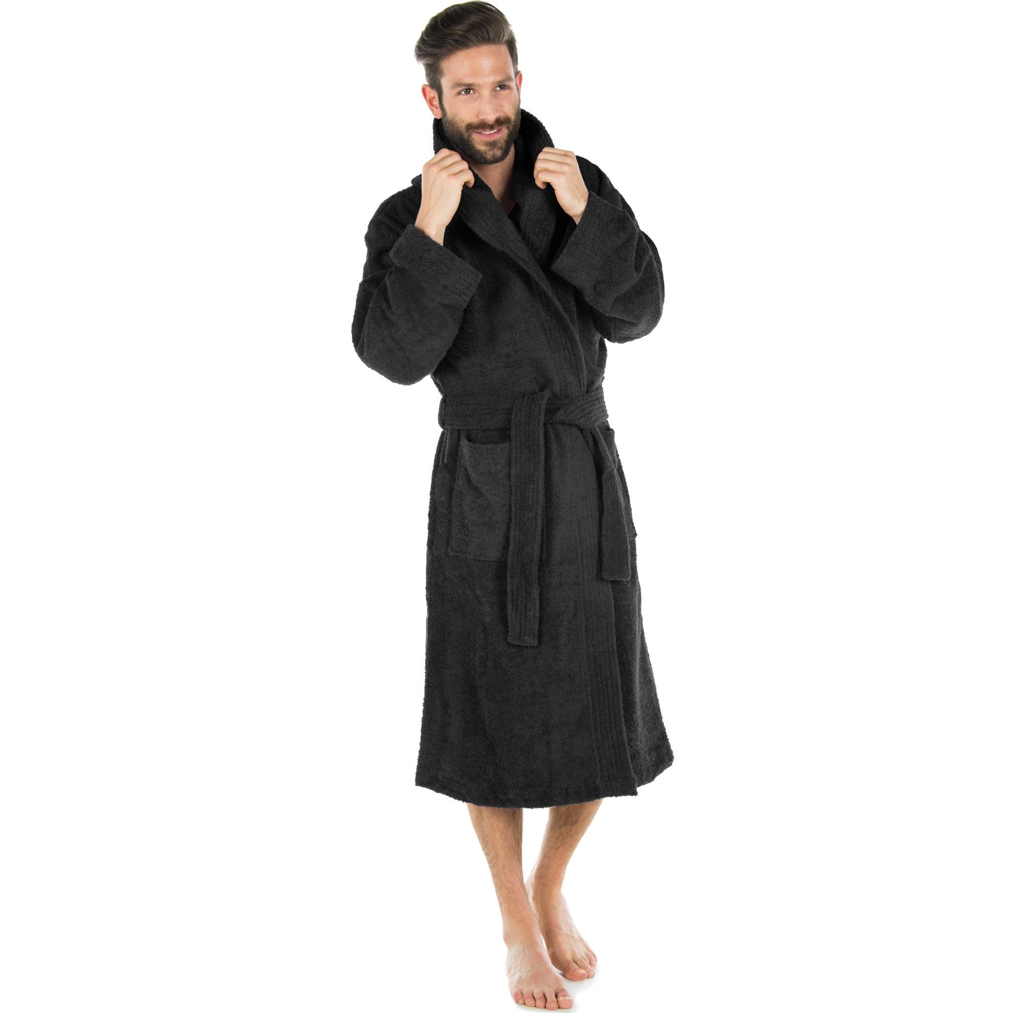 CelinaTex S-XXXL Bademantel Kapuze oder Schalkragen Uni lang aufgesetzte Taschen Damen Herren Unisex warm Frottee Baumwolle OEKO-TEX