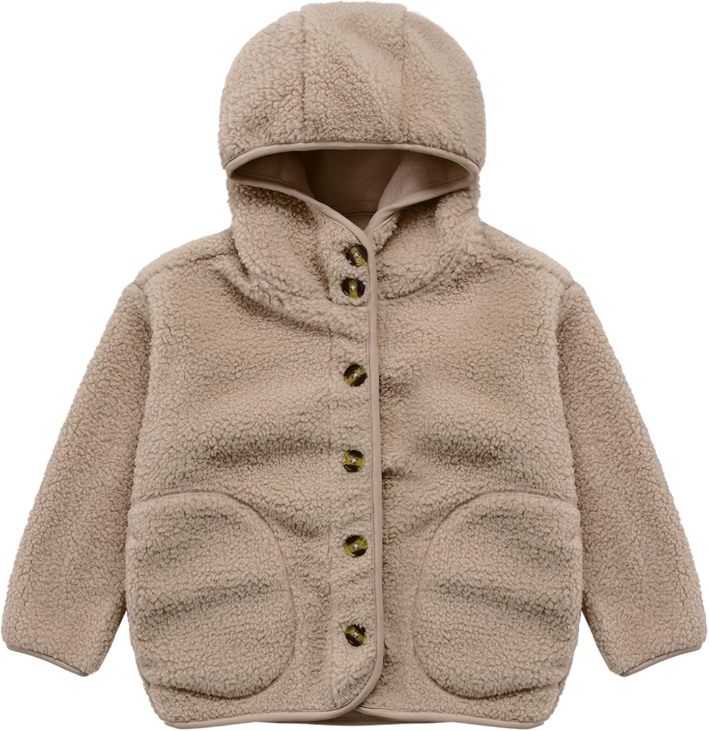 Oyolan Kids Girls Thermal Hoodie Jackets Polar Fleece Long Sleeve Button Overcoat with Pockets Winter Thick Outerwear