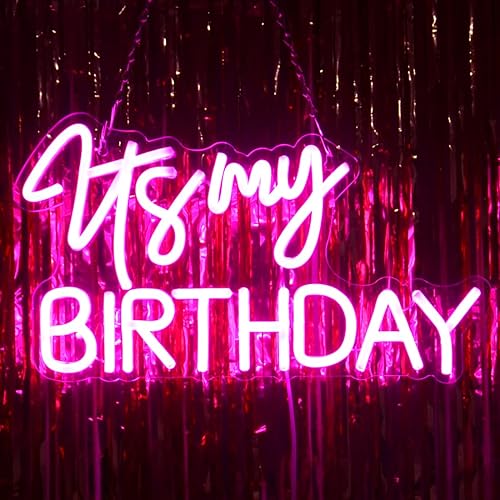 Planzo Letrero de luz LED de neón con texto en inglés "It's My Birthday", letrero de pared para decoración de ventana, letrero USB para dormitorio,