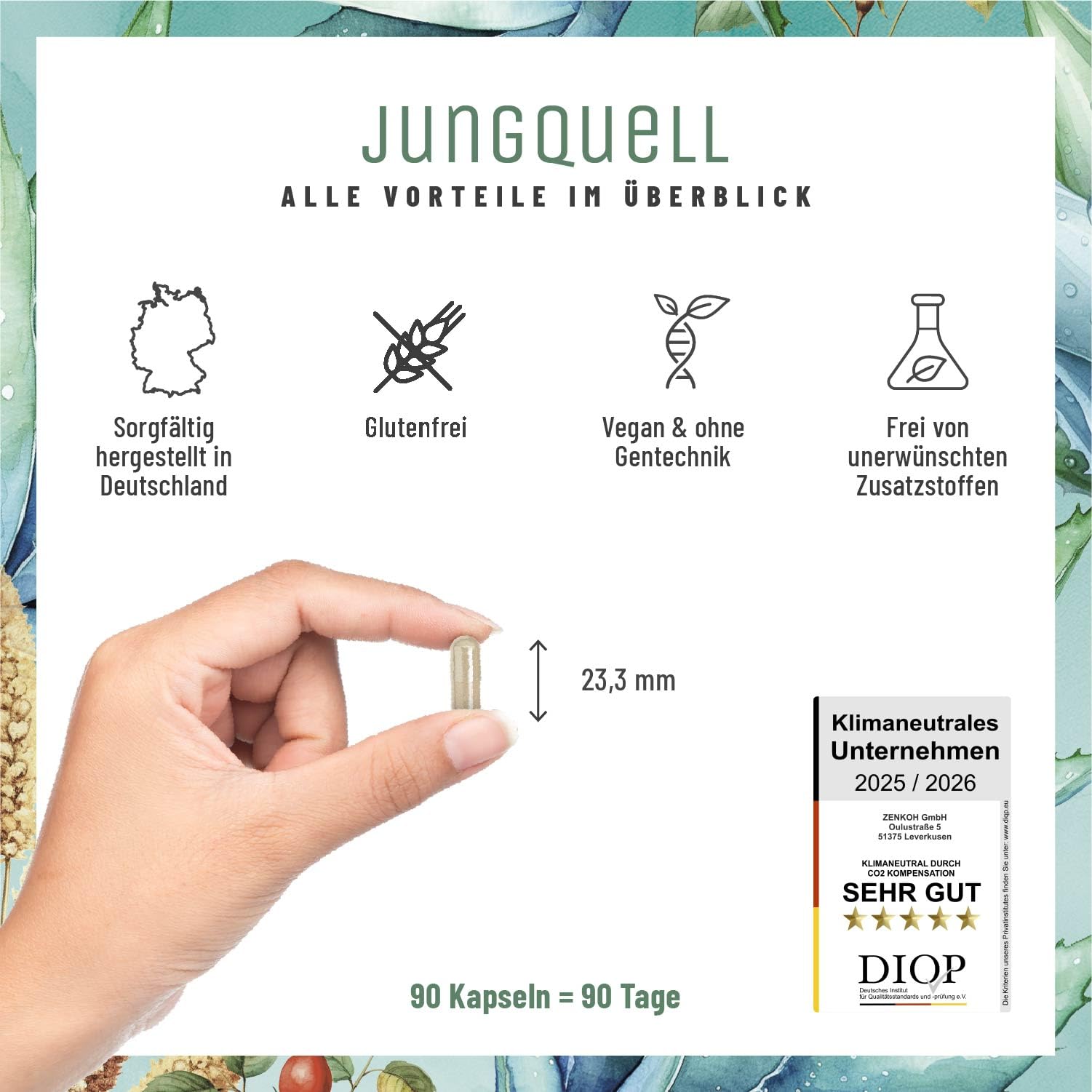 NATURTREU® Hyaluron Kapseln mit 500 mg Hyaluronsäure hochdosiert mit Aloe Vera, Biotin & Vitamin C - 90 Kapseln für Haut* und Gelenke** - Natürlich und vegan
