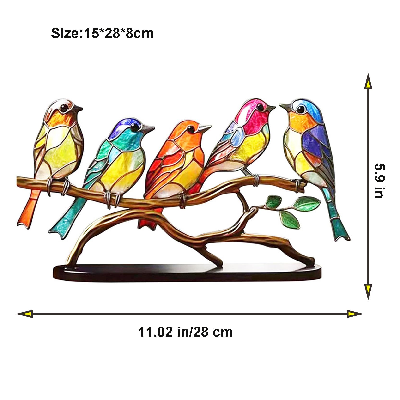 Gebrandschilderd glas vogels op tak 2 stuks, creatieve glas-in-lood