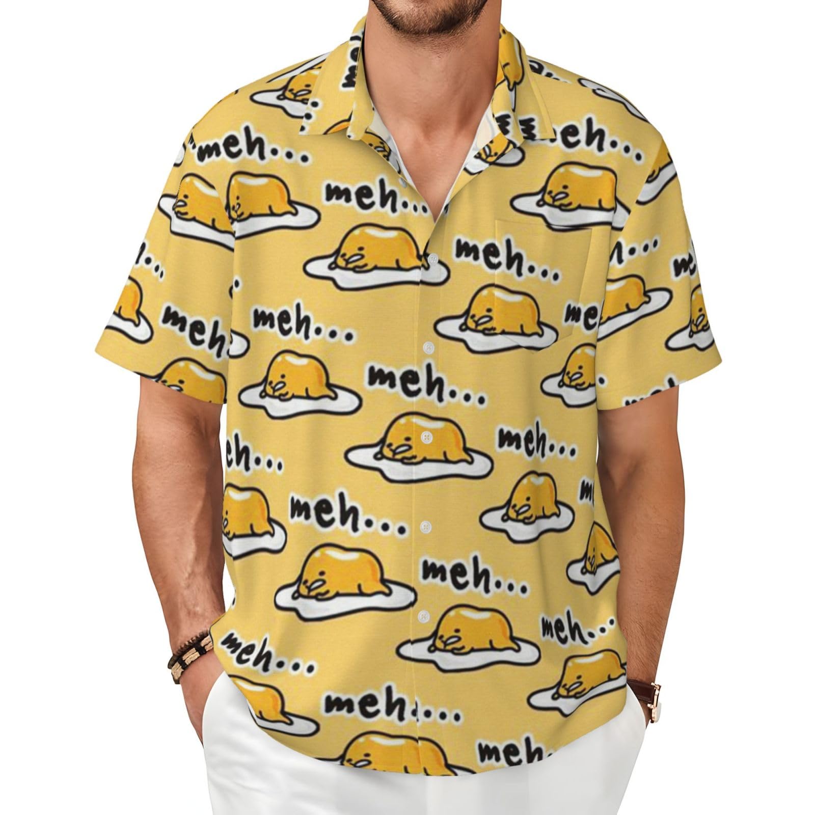 XIAKU Ohio State Gray Men's Shirts Short Sleeve Casual Fashion Polo Button Down Shirt for Men Beach Summer Wedding Pocket, Cute Pig, Large