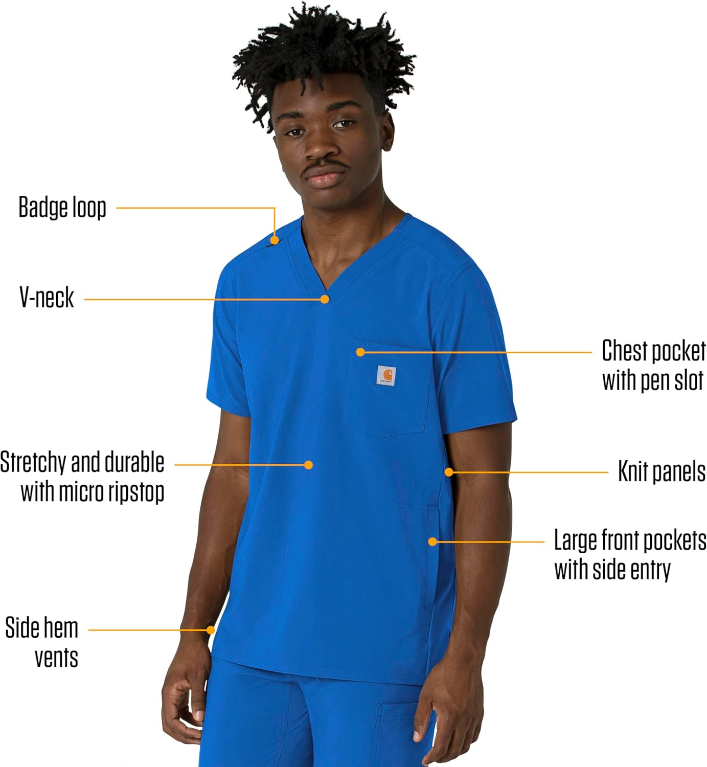 Carhartt Force Cross-Flex Scrubs for Men, V-Neck Scrub Top - Royal, M - Image 2