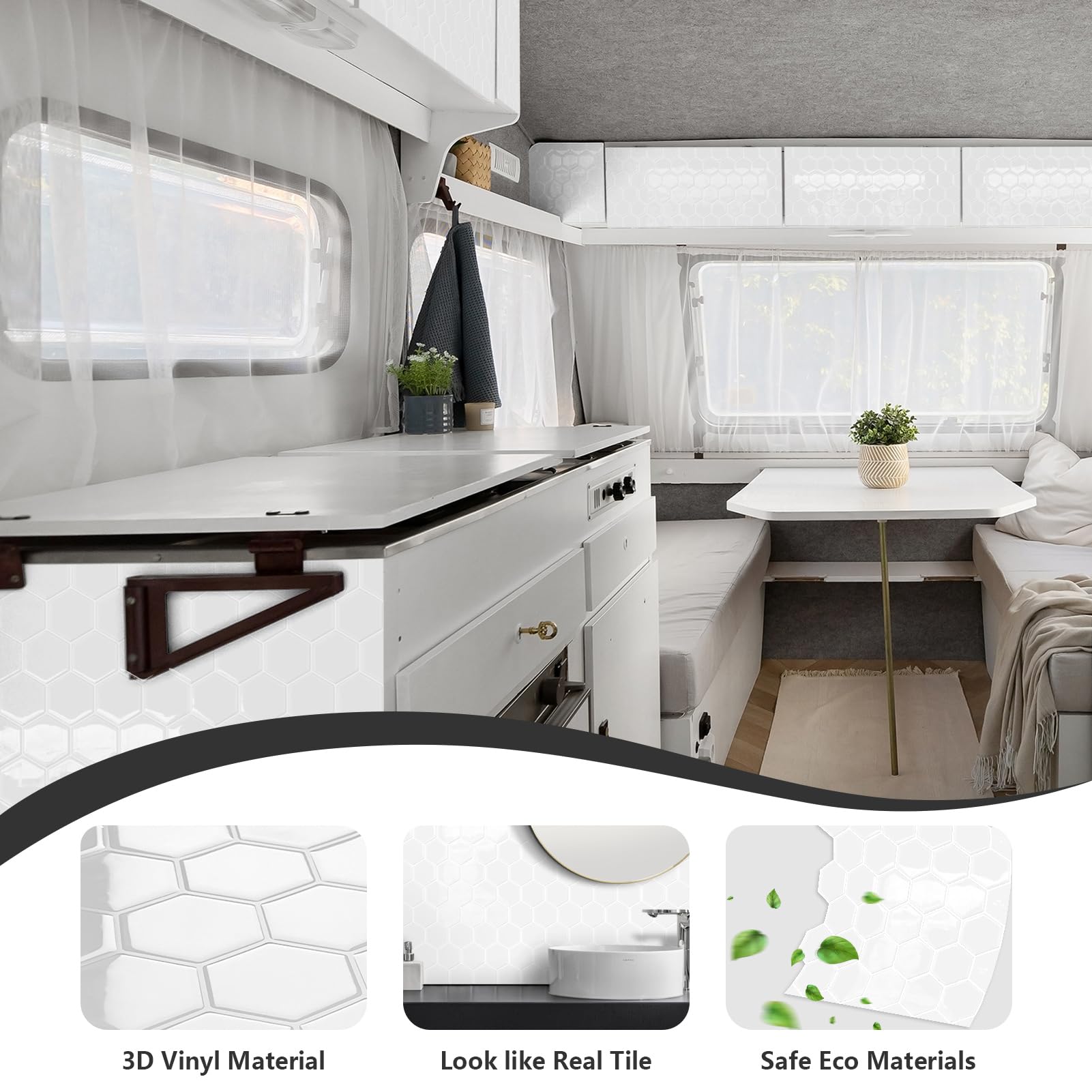 Blanc hexagonale à décoller et à coller pour crédence murale | cuisine, salle de bains,camping-car,Credence Adhesive Stickers Carrelage(10-Pièces, 30,5 x 30,5cm)