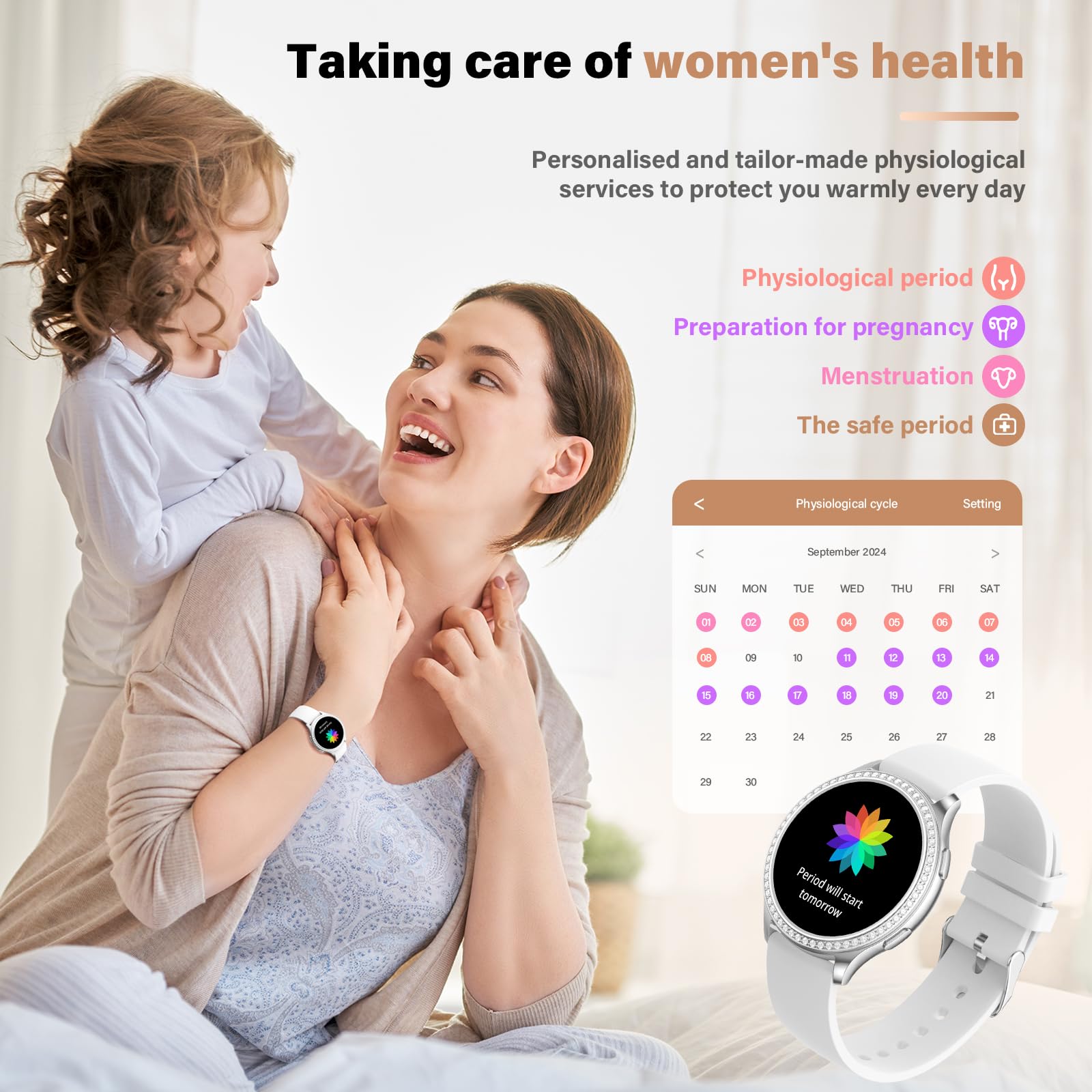 elfofle Smartwatch Donna con funzione telefonica, 1,32" IPS Screen IP68 Impermeabile /120 Modalità Sport/Orologio da Polso/SpO2/Ciclo Mestruale Monitor Sonno Diamond Smart per iOS Android Argento