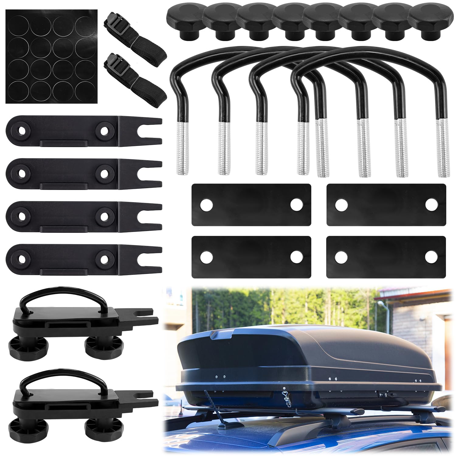 Abnaok Pack of 4 Universal Roof Box Mounting U Brackets, Roof Box Bracket Fixing, Stainless Steel U-Bracket Installation Accessories