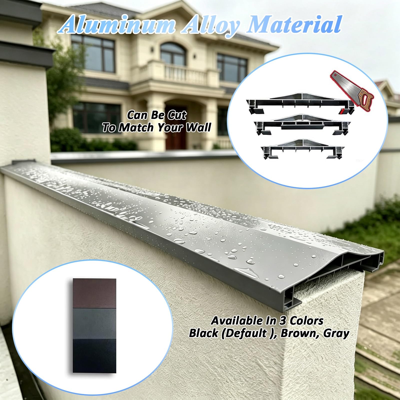 Cubremuros Aluminio Doble Pendiente con Goterón | Albardilla Muro Decorativo con Ranura LED, Tapas para Muro de Parapeto, Placa de Cubierta Superior(L 59.1",W 9 5/8")