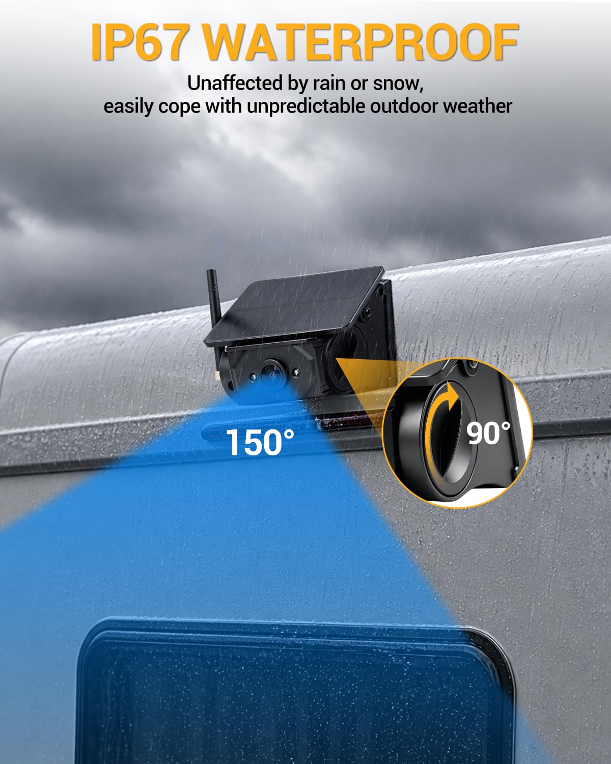 7 Pulgadas Cámara de Visión Trasera Inalámbrica | Magnética Solar con Monitor y Batería de 9600 mAh para Camiones SUV Autocaravanas y Remolques