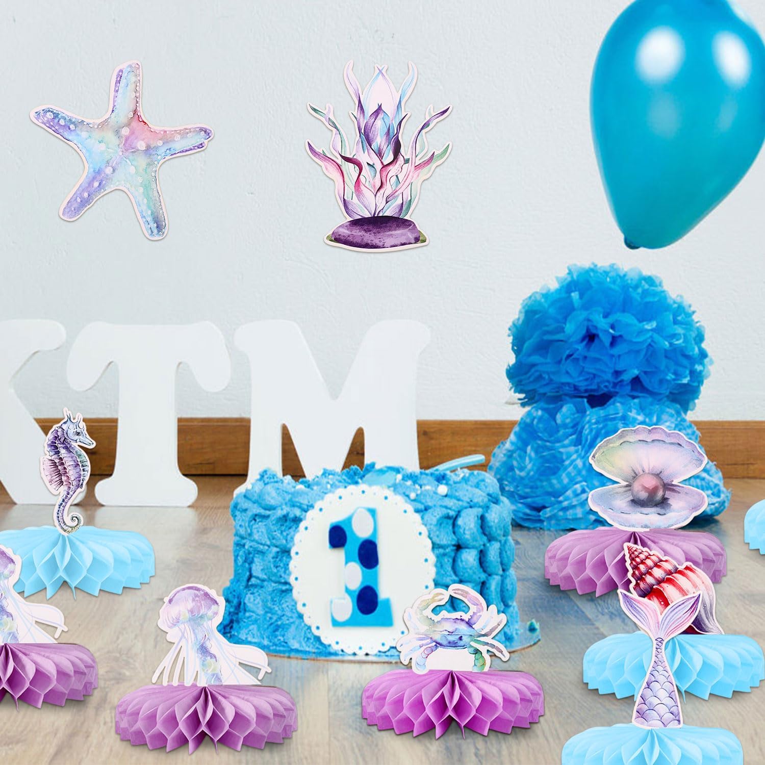 12pcs Mermaid Party Decorations, Little Mermaid Themed Honeycomb Centerpieces Under the Sea Table Favors for Ocean Theme Birthday Party Baby Shower Supplies