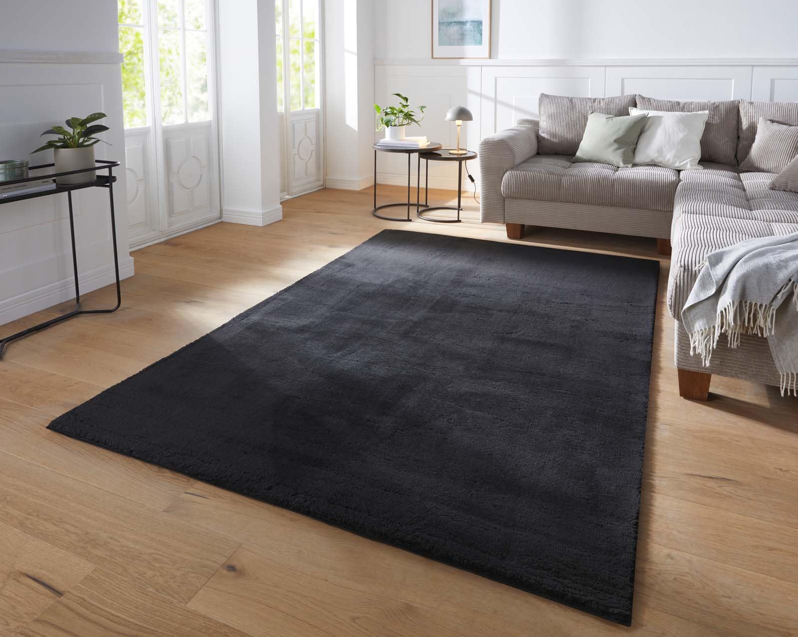 Taracarpet Supersoft kurzflor Teppich Fiona Wohnzimmer Schlafzimmer Kinderzimmer Flur Läufer waschbar rutschfest Uni New Schwarz 050x080 cm