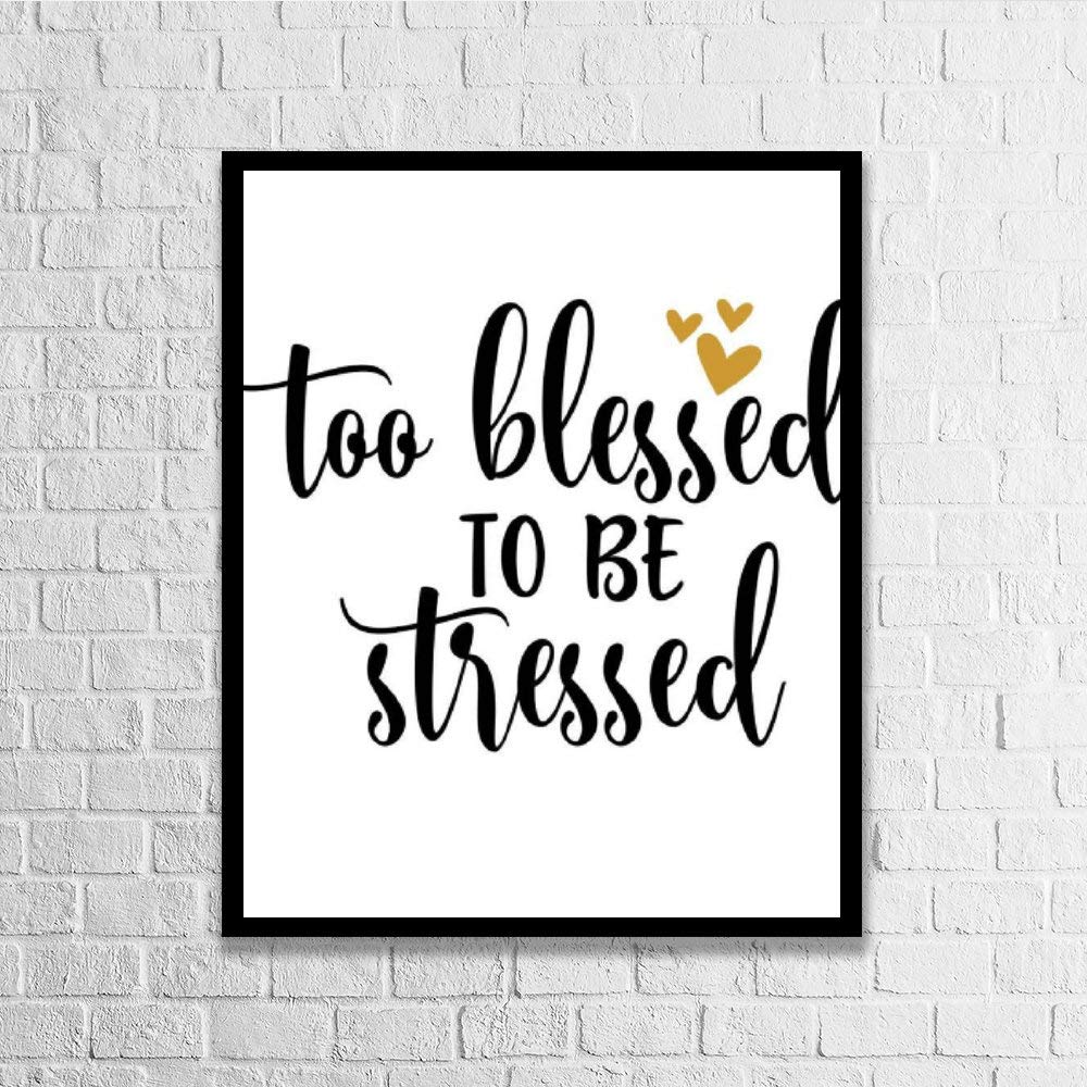 DKISEE Wall Art Too Blessed to Be Stressed Wood Framed Sign Home Decor Wood Sign Wall Decor Poster Print