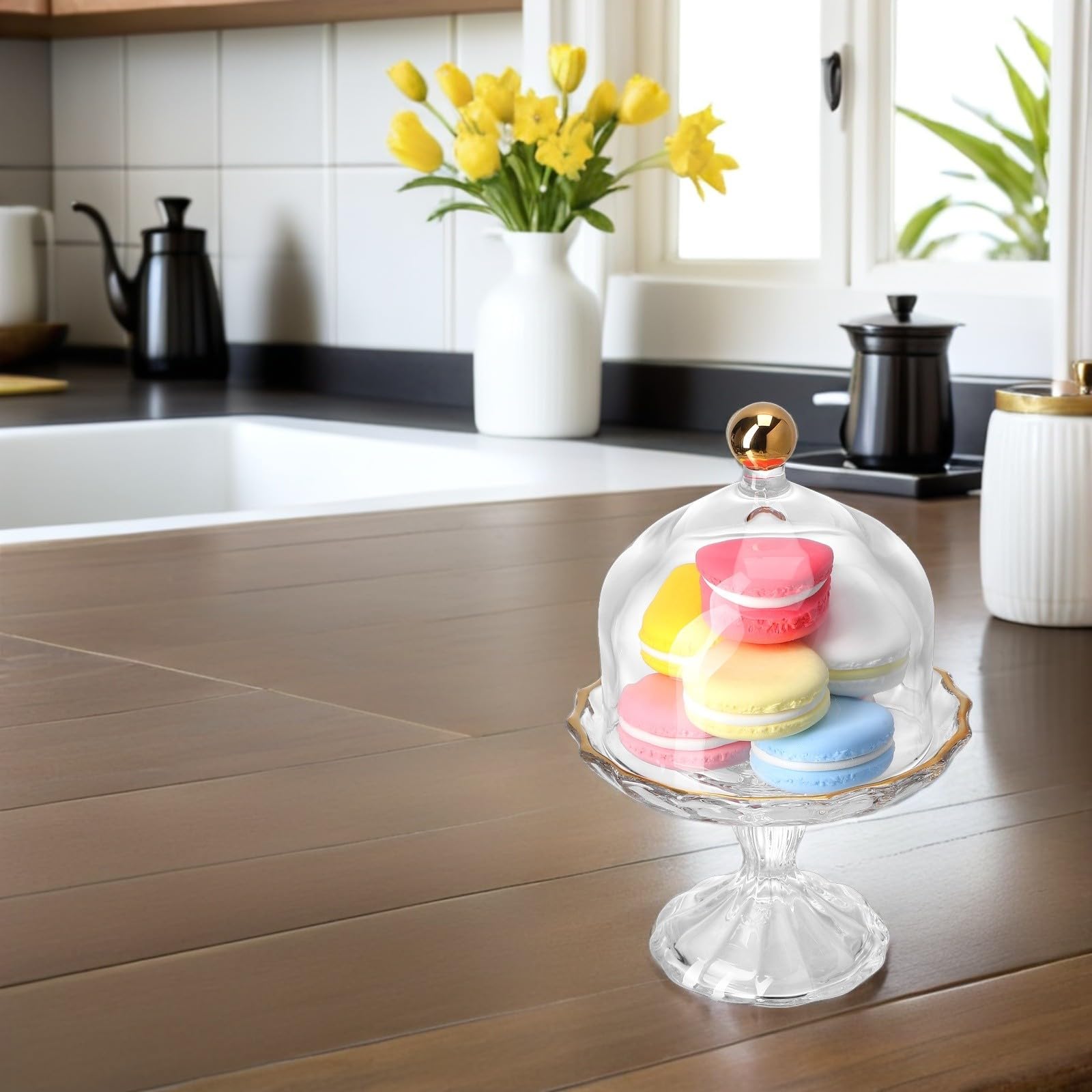 Alipis Présentoir à Dessert avec Dôme en Verre, Mini Support Élégant