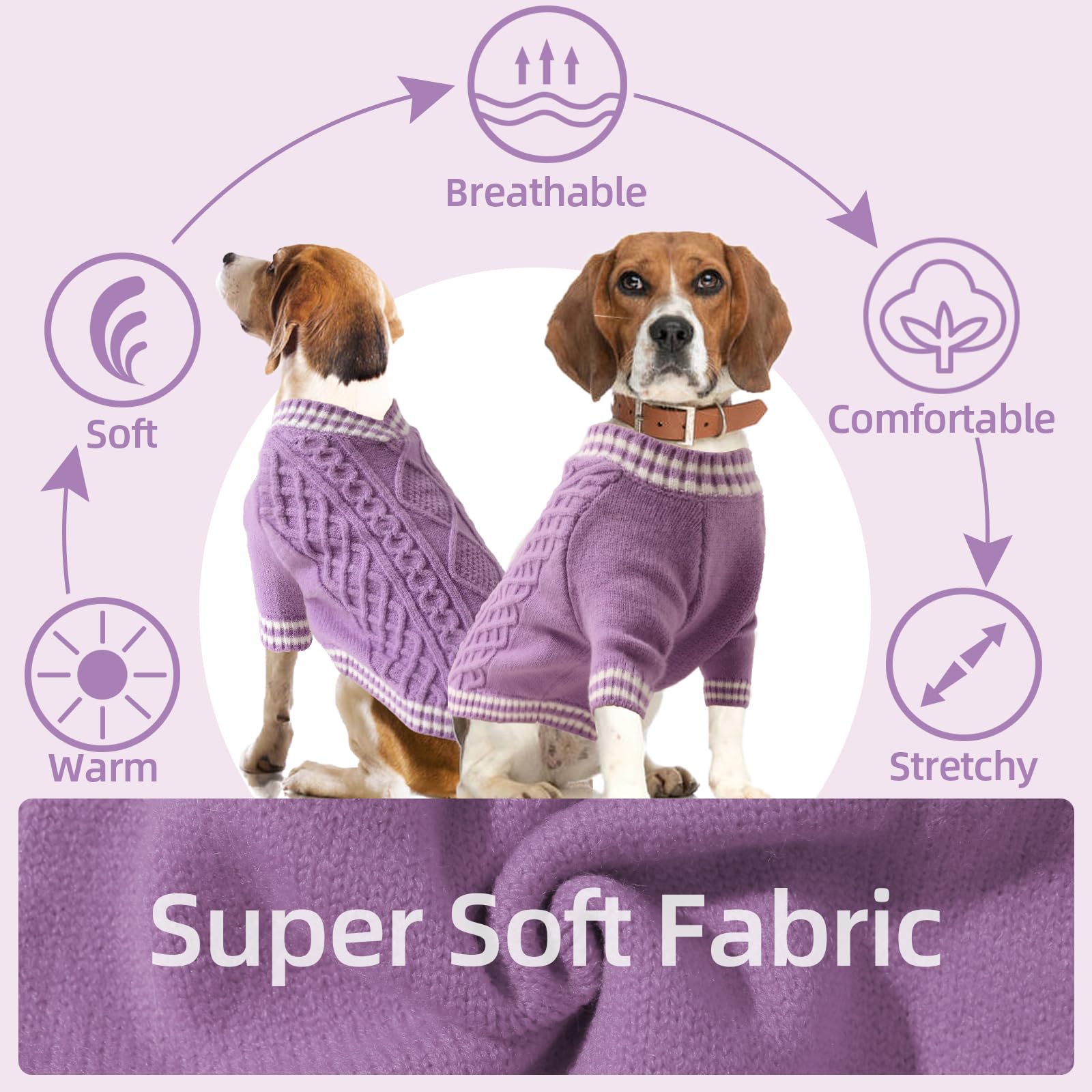 LiebeDD XXL Dog Sweater - Fall Winter Pet Sweaters, Easy On, V-Neck, Purple, 2XL
