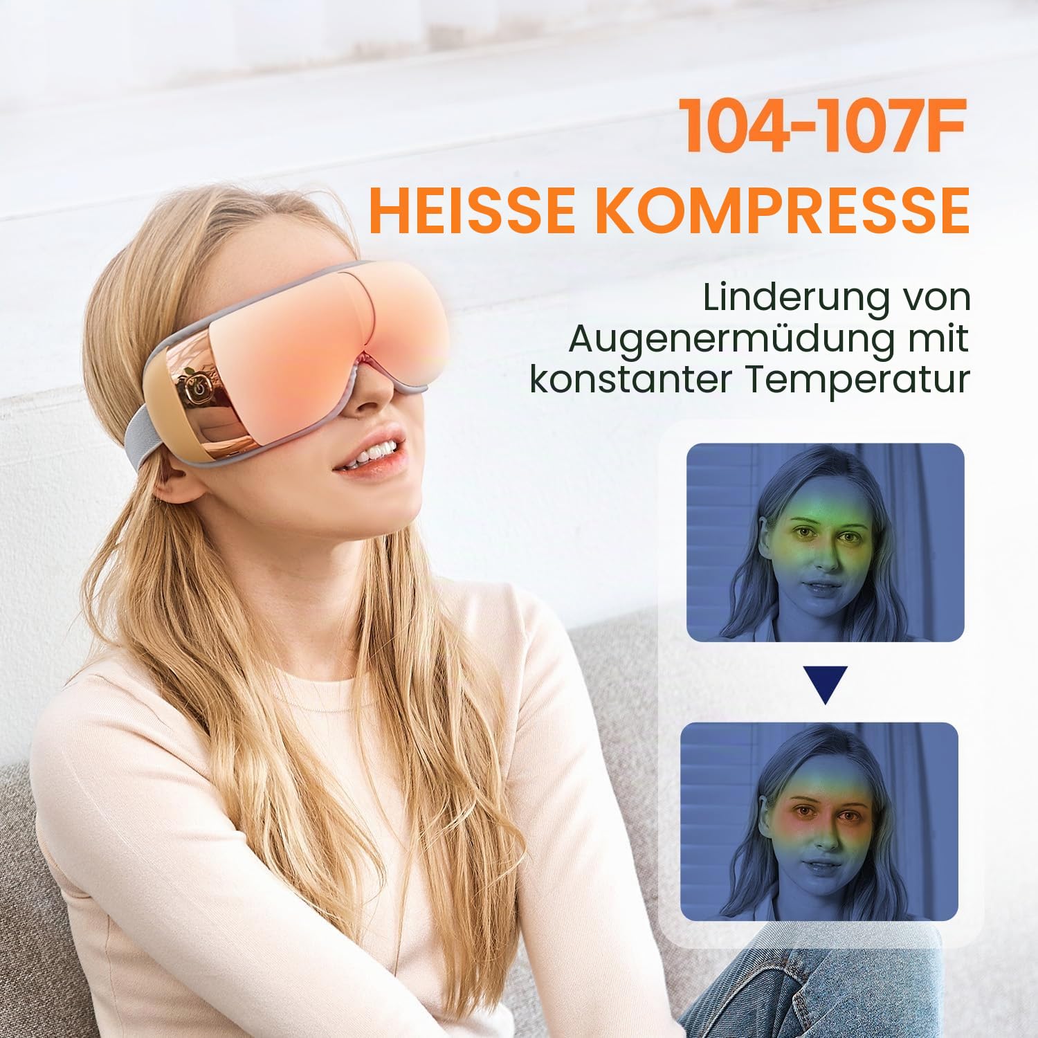 HubiCare Hem-5 Premium Augenmassagegerät mit Wärme und Vibration, für trockene Augen und zur Entspannung der Augen Augenbelastung Augenringe Augenbeutel und verbessern den Schlaf (Beige)