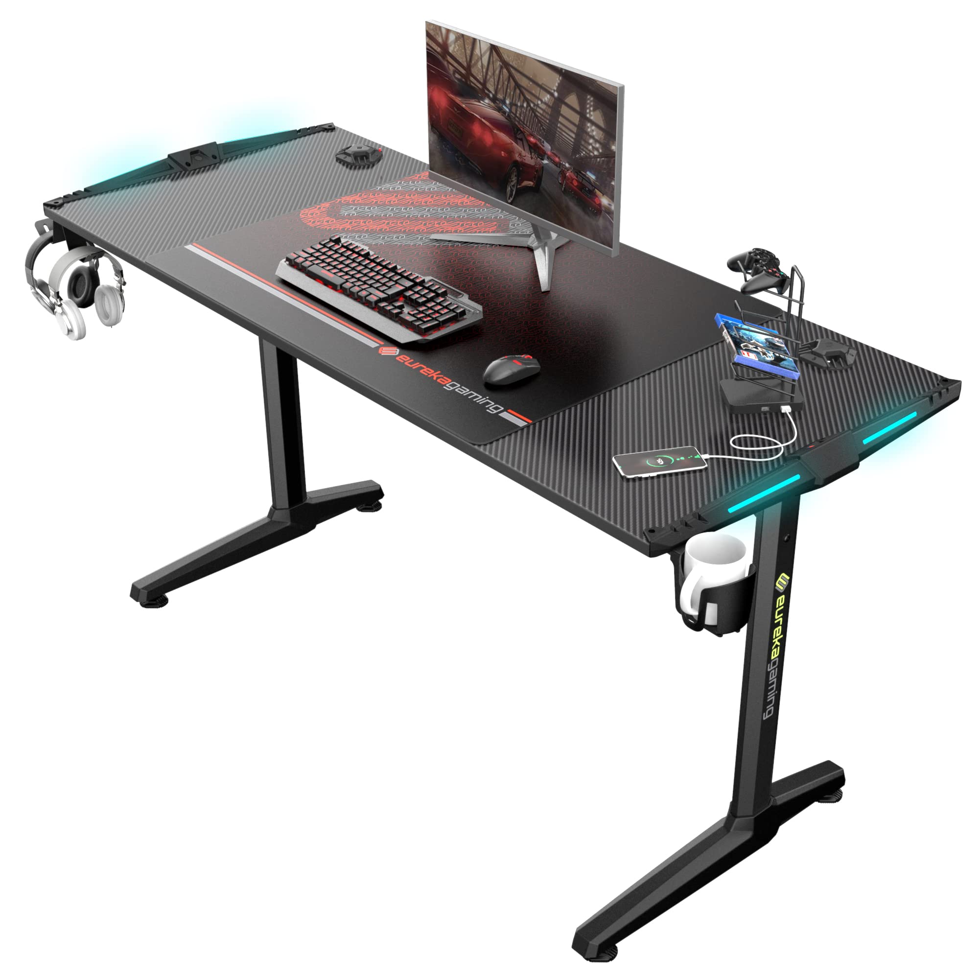 EUREKA ERGONOMIC 55 Inch Gaming Desk,I Shaped PC Gaming Computer Desk