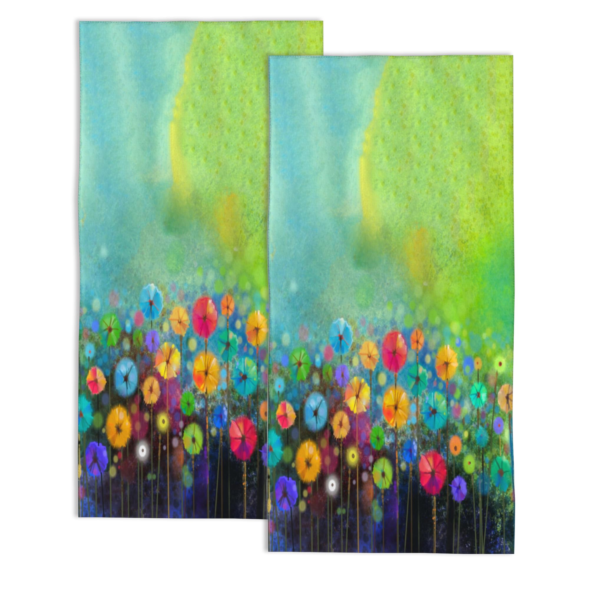 Snowmolle Abstract Watercolor Flowers Hand Towels Set of 2, Fingertip Polyester Cotton Soft Bath Towels for Bathroom Kitchen Hotel Spa, 14"X28"