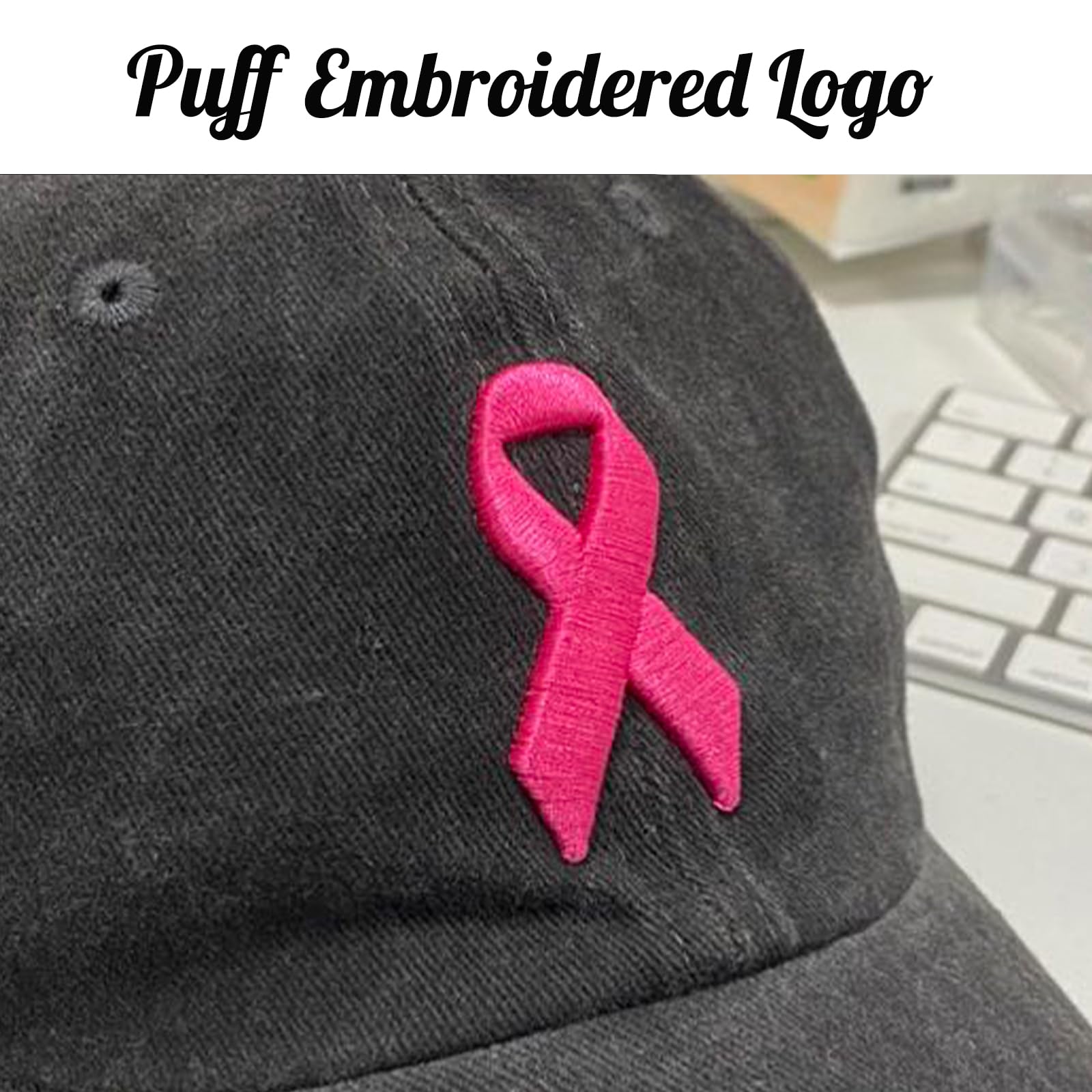 Giavuwn Breast Cancer Awareness Hat for Women, Embroidered Pink Ribbon 3D Logo Baseball Cap