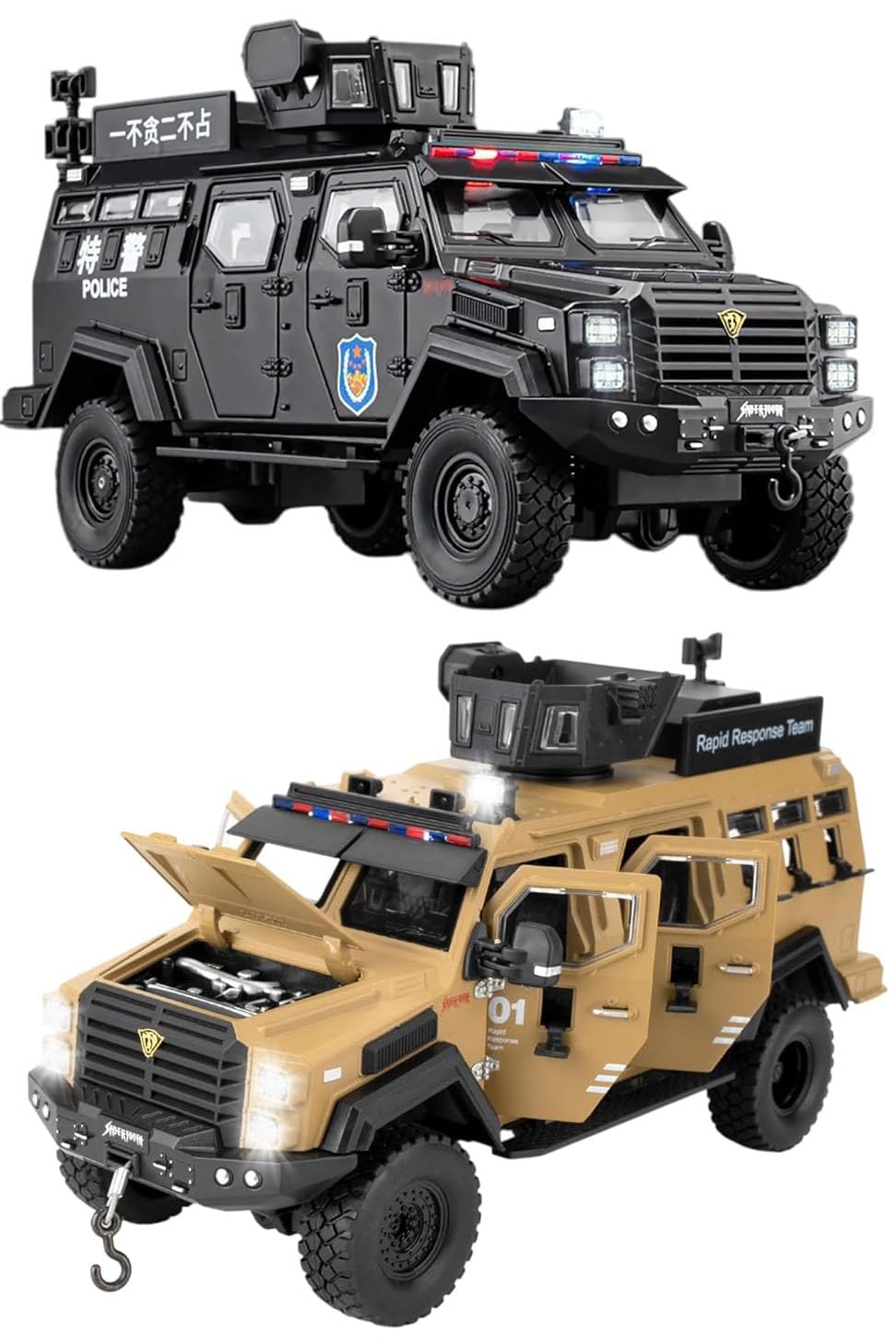 Magicwand® 1:24 Scale Die-Cast Metal Saber-Tooth Armored Truck【Large】 with Openable 11 Small Windows & Doors,Lights & Music & Working Steering【Random Color】【Pack of 1】-image-18