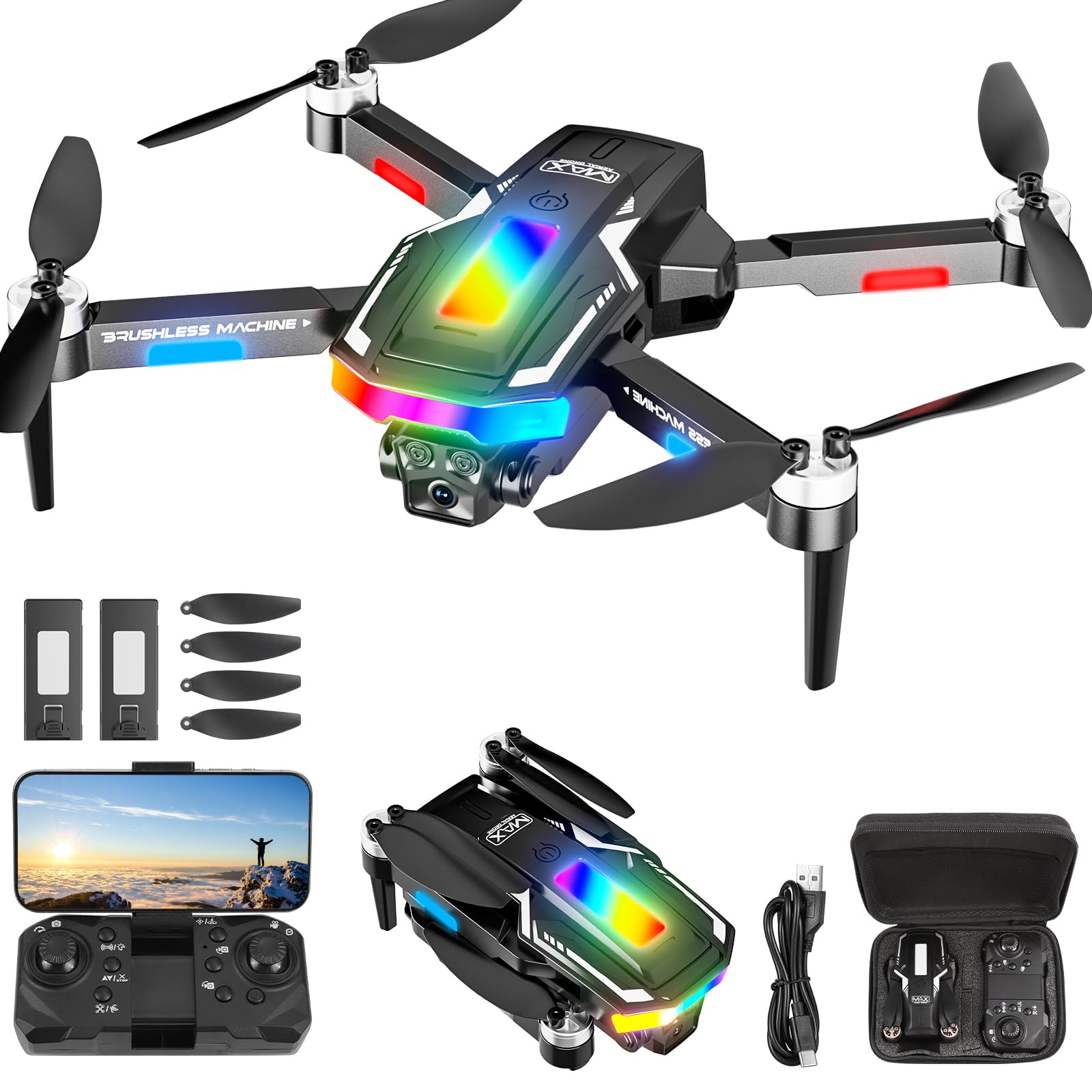 Dron con 2 Cámara 4K HD, GuKKK RC Quadcopter Drone Plegable para Principiantes, 90°Eléctrica ajustable FPV Dron con 2 Baterías y Bolsa Portátil, Juguetes para Niños y Niñas Regalos Navidad