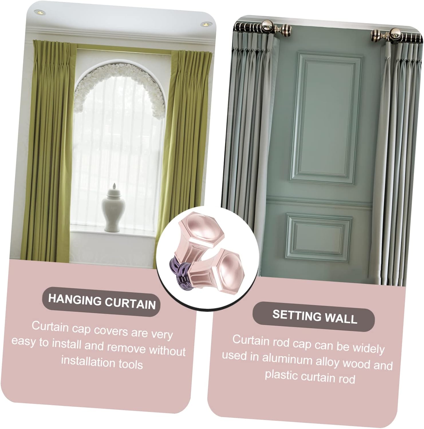 6pcs Curtain Pole Ends Decorative Ends for Window Curtains Sturdy Finials Simple Installation for Dorm