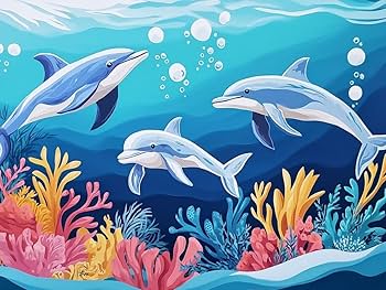 油絵:イルカ Amazon | paint by numbers イルカ 数字油絵 塗り絵 手塗り DIY