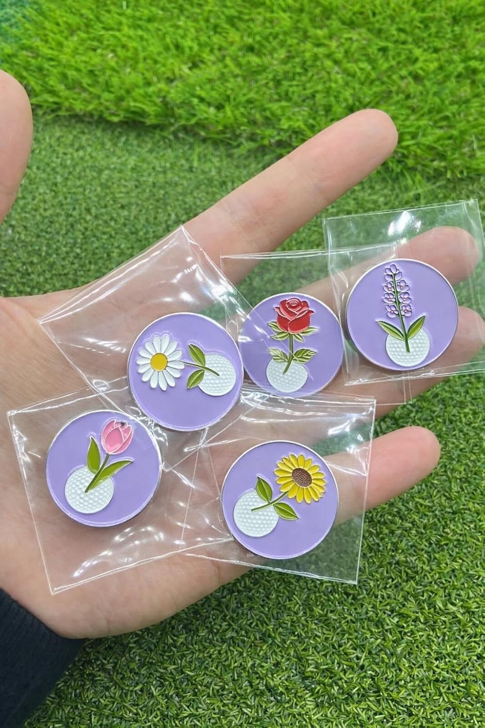 Flower Golf Ball Markers, Set of 5 with Magnetic Hat Clip for Women image 2