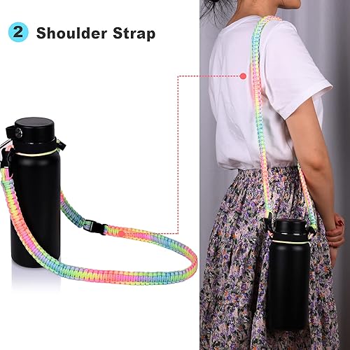 Miniatura 10 de Wongeto Mango de cuerda de paracaídas 2.0 con correa para el hombro compatible con Hydro Flask 2.0 correa de botella de agua de boca ancha