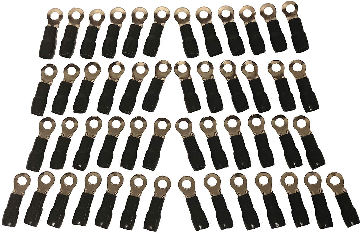 RT225 4 AWG GOLD Ring Terminals – 5/16 Stud, Black Boots – 100pc Crimp Cable Ends