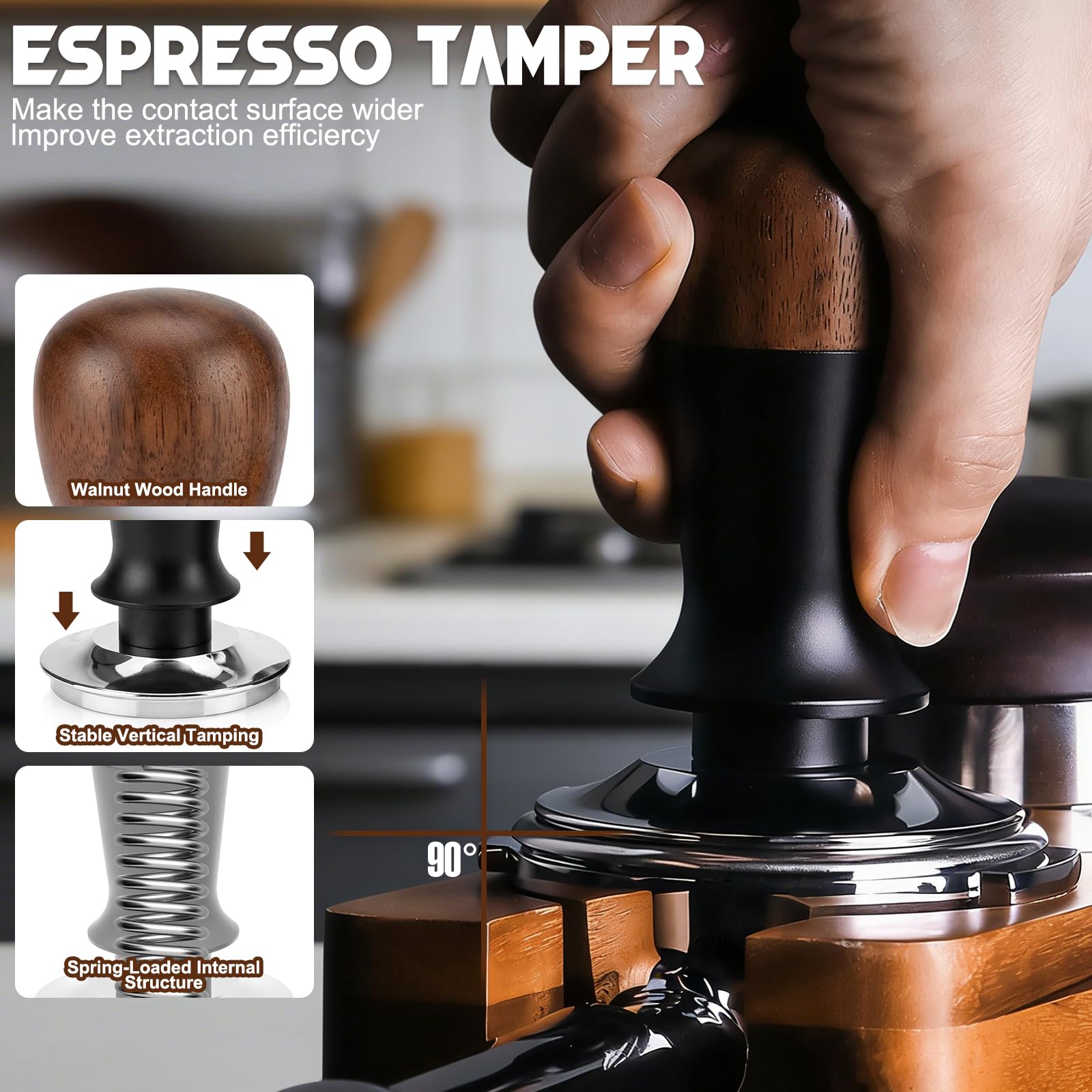 Tamper Café 58mm Professionnel, Distributeur de Poudre 58mm et Tapis en Silicone – Kit Barista Premium pour Espresso, Base Inox, Manche Bois, Outil de Tassage Compatible Porte-Filtre 58mm