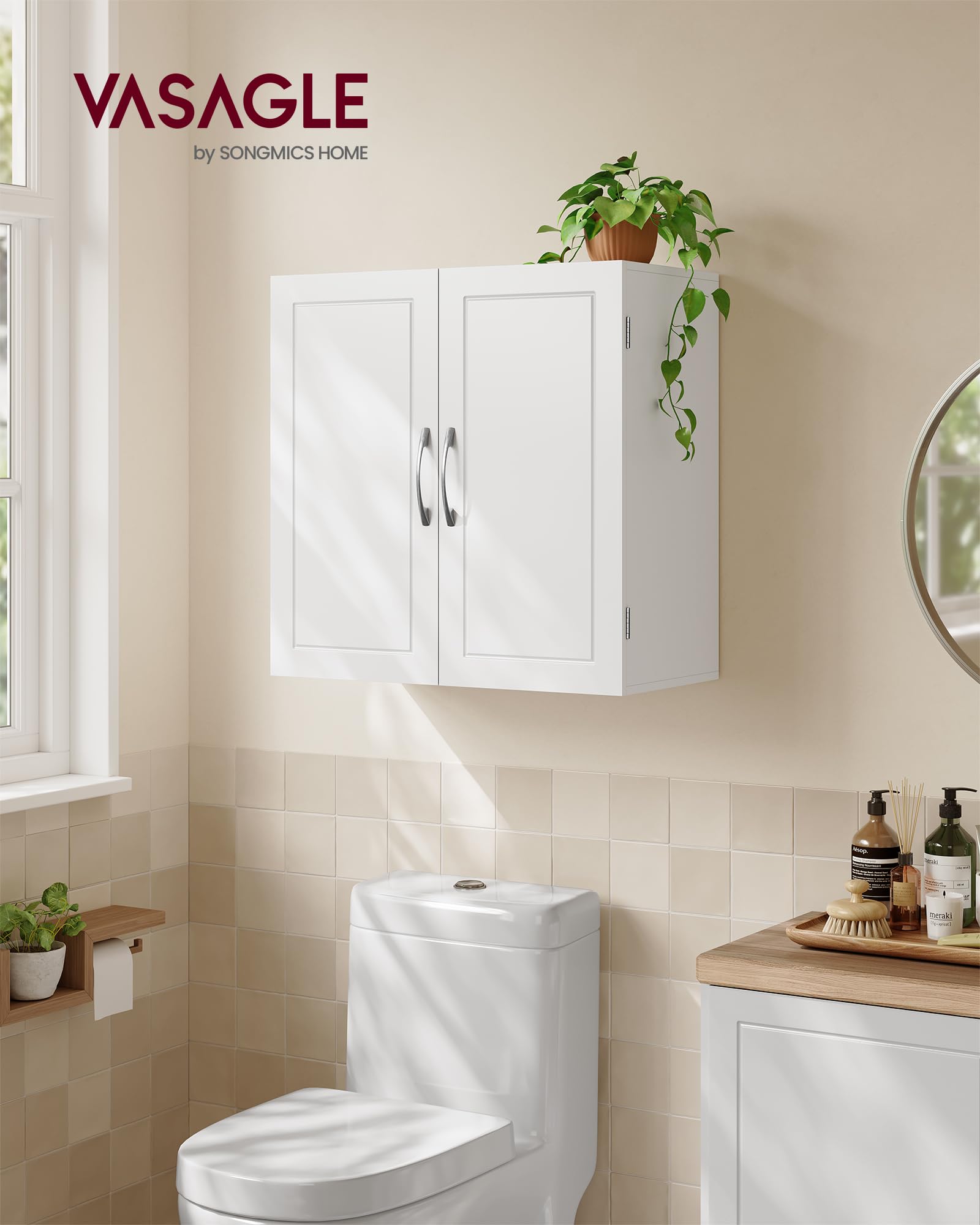 VASAGLE Armoire Murale pour Salle de Bain, Placard de Rangement Mural pour Salle de Bain, 30 x 60 x 60 cm, Armoire à Pharmacie avec Étagères Réglables, Blanc Nuage BBC321W01