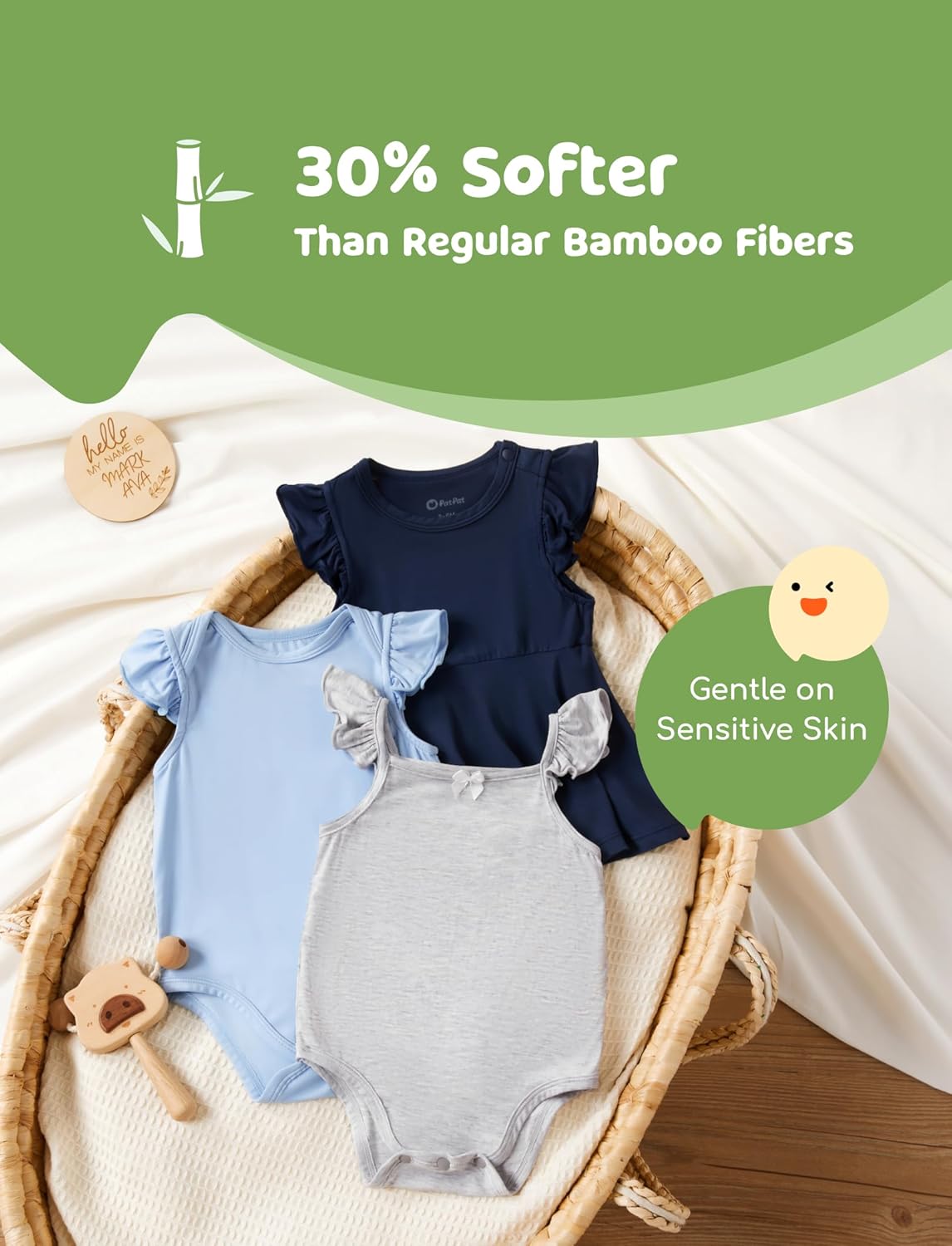 PATPAT Baby Girl Bodysuits - Soft Bamboo Viscose - Flutter Sleeves Cute Dress - Newborn Infant Summer Clothes - 3 Pack - Image 2