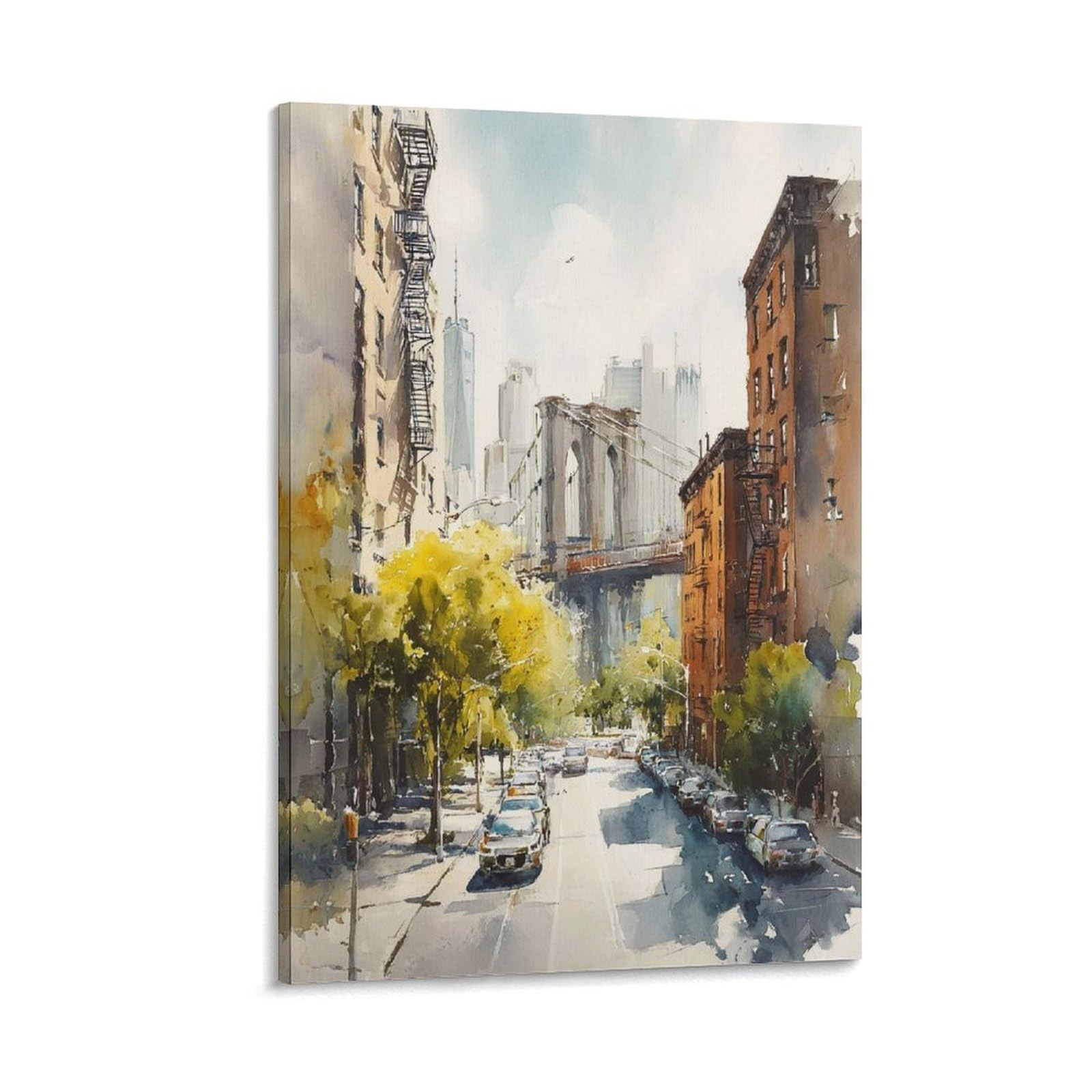 LCYNNH Brooklyn Bridge Watercolor Painting New York Travel Art Print 12x18inch(30x45cm) Print Home Bedroom Office Living Room Decor Canvas