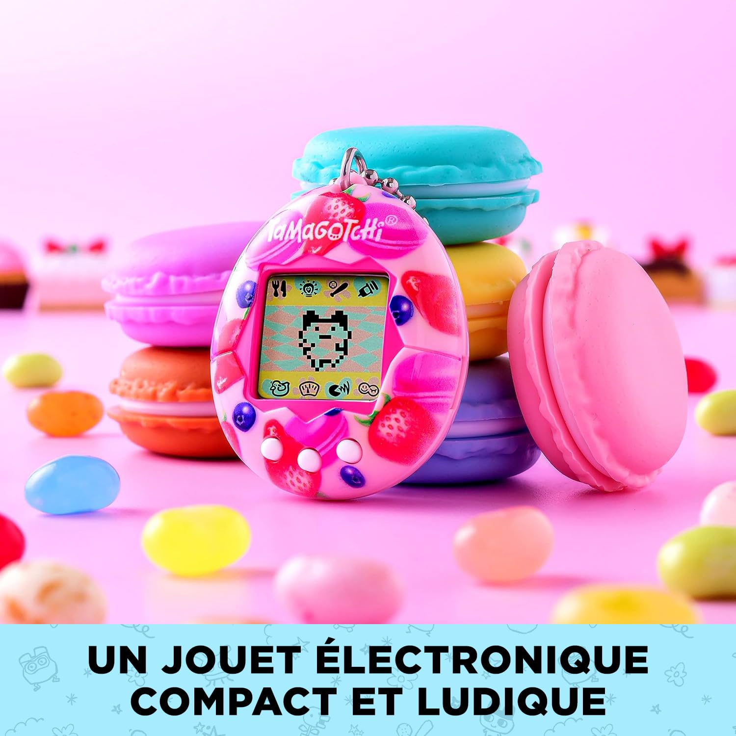 Bandai – Tamagotchi Original – Berry Delicious – Animal interactif avec écran LCD en Français, 3 Boutons et Mini-Jeux – Idée Cadeau Jeu Animal virtuel – Jouet Enfant 8 Ans et + – 42971