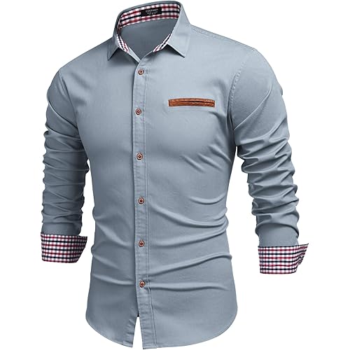 COOFANDY Men's Casual Dress Shirt Button Down Shirts Long-Sleeve Denim Work Shirt