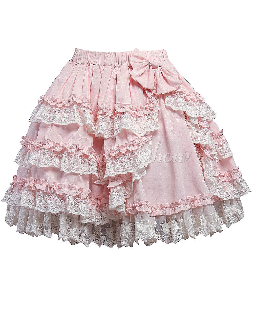 Antaina Rosa Baumwolle Blumenspitze Rüschen Layered Bowknot Sweet Knielang Elegant Lolita Unterrock Faltenrock