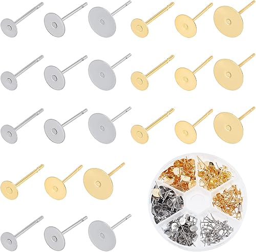 PH Pandahall 300 aretes de 3 tamaños pines de acero inoxidable en blanco aretes de almohadilla plana dorada para hombres y mujeres para hacer joyas disponible en Yaxa Colombia