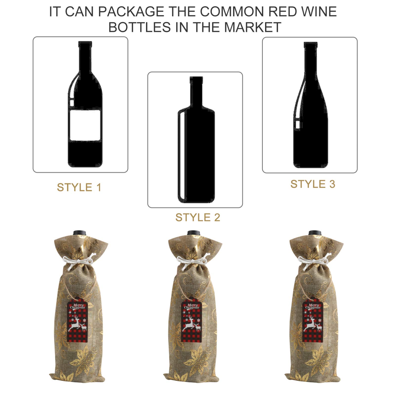 VOSAREA Housse de Bouteille de Vin Décorative pour Noël Pochettes de Rangement avec Étiquettes Suspendues et Cordelette Protection les Rayures