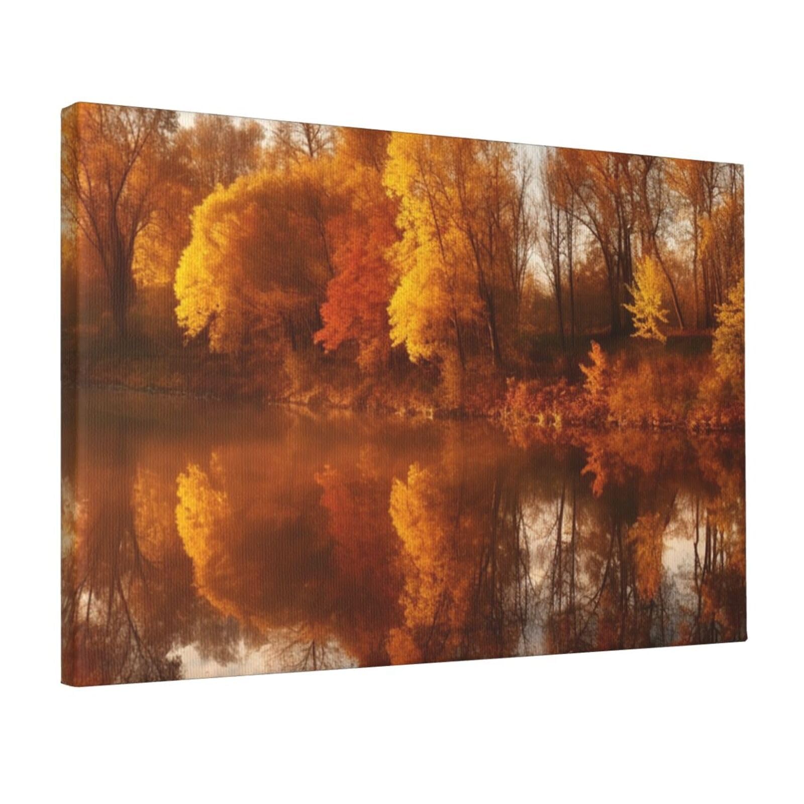 Canvas Wall Art for Living Room Wall Decor 12"x18" Modern Artwork Painting Pictures Hanging Canvas Prints Autumn Forest Reflected Aesthetic Wall Art for Bedroom Bathroom Office Wallart Decor