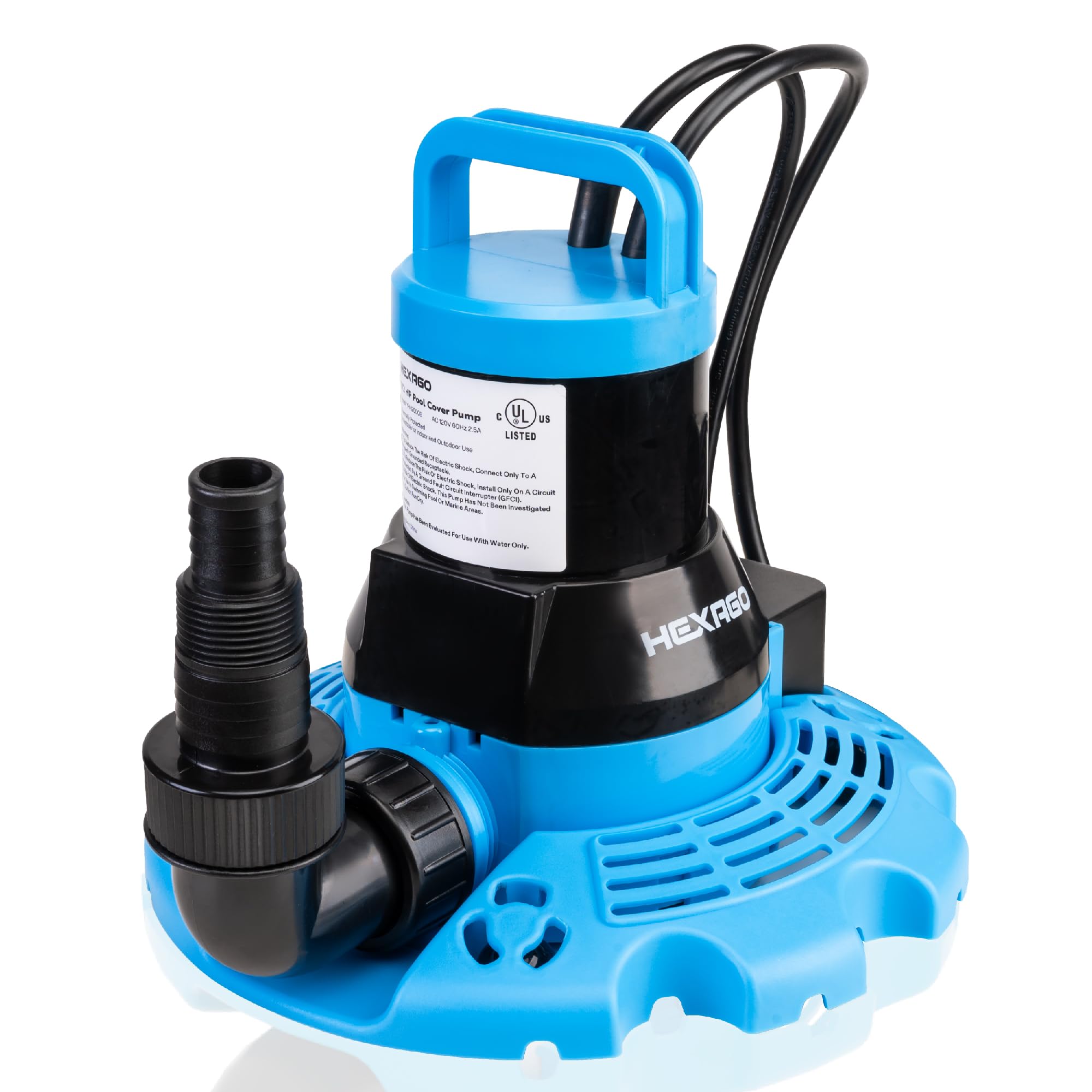 Hexago Automatic Swimming Pool Cover Pump, 1/3HP Submersible Water Pump with Check Valve Adapter & 33FT Power Cord, 2300GPH Water Removal Cover Pump