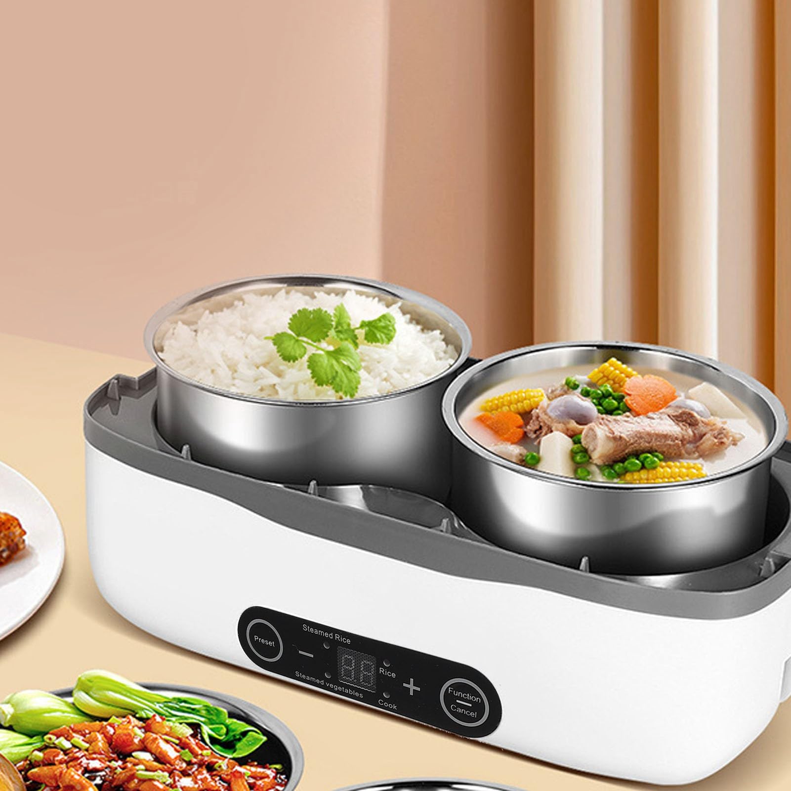 Asixxsix Eléctrica, Contenedor Interior de Acero Inoxidable 304, Reserva de 24 Horas, Calentador de Alimentos Automático Seguro, Potencia de 250 W, Capacidad de 1 Litro (Enchufe europeo
