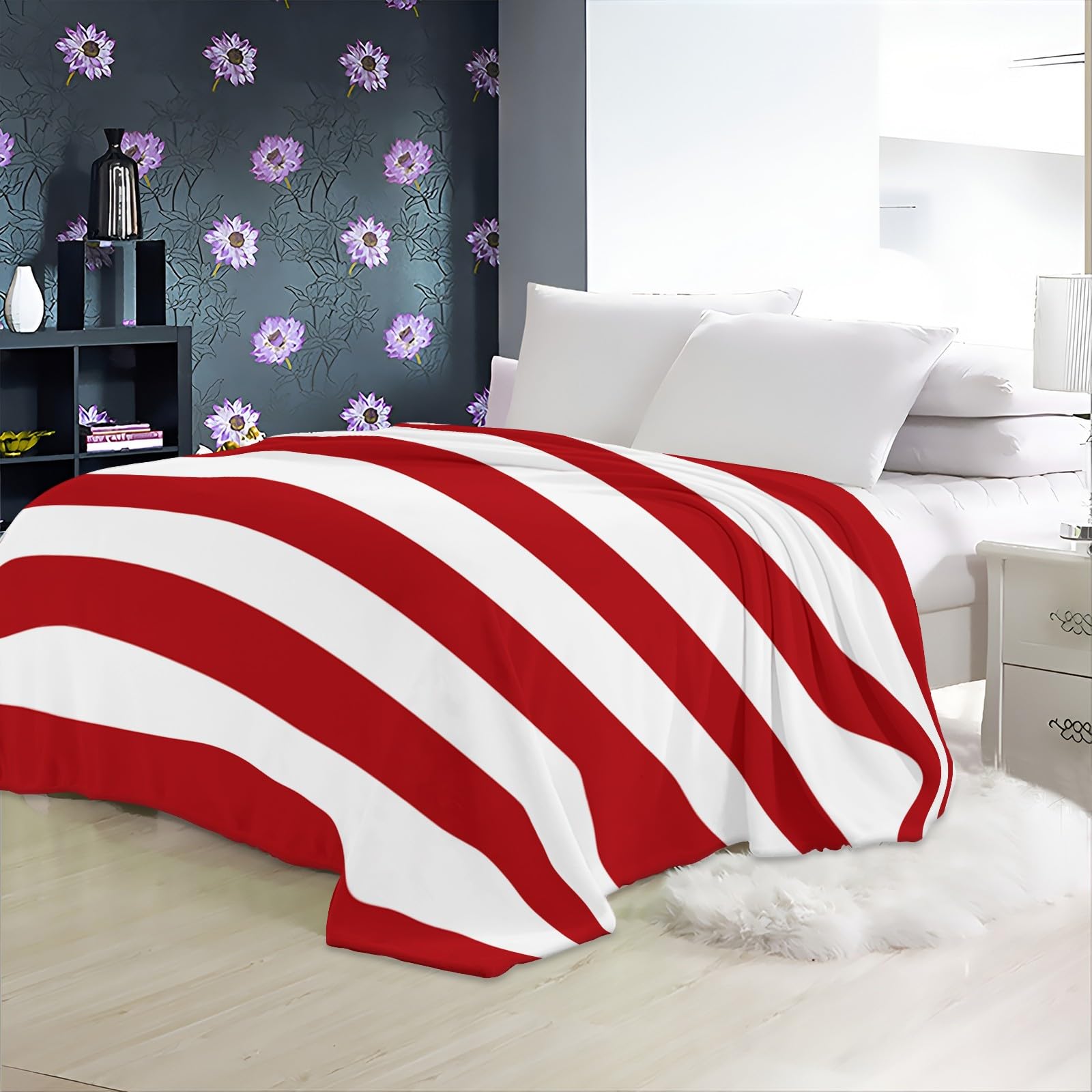 Coperta Pile Strisce geometriche rosse 150x200 cm Coperta Plaid in Pile Sherpa Invernale Morbida e Calda, Plaid Divano Coperta Copriletti Singolo e Matrimoniale Letto
