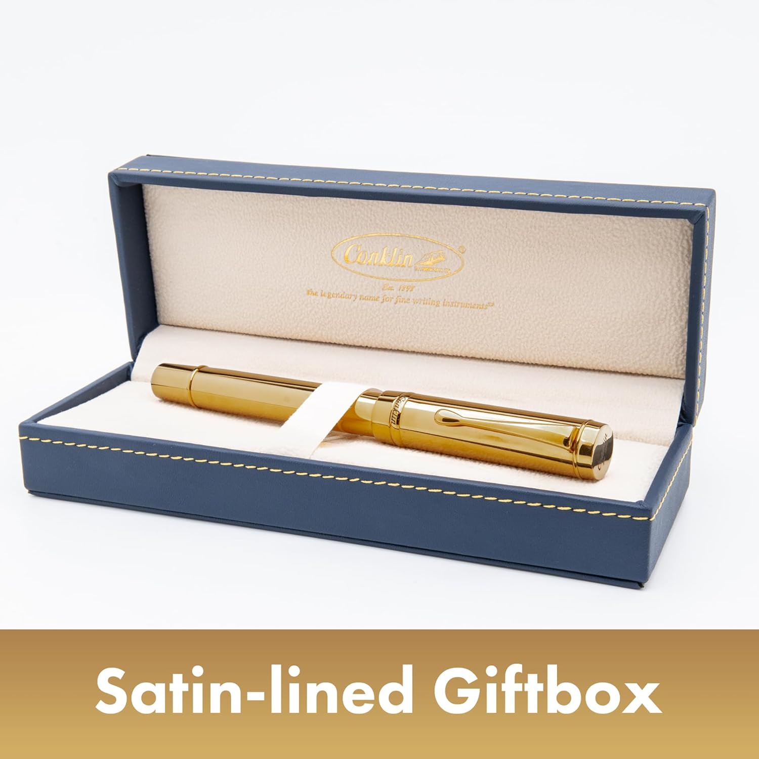 Conklin Duragraph Metal Fountain Pen PVD Gold - 14K Flex Solid Gold Nib - Durable & Stylish PVD Coating with Flexibility for Expressive Writing - Ideal Gift for Collectors & Writers