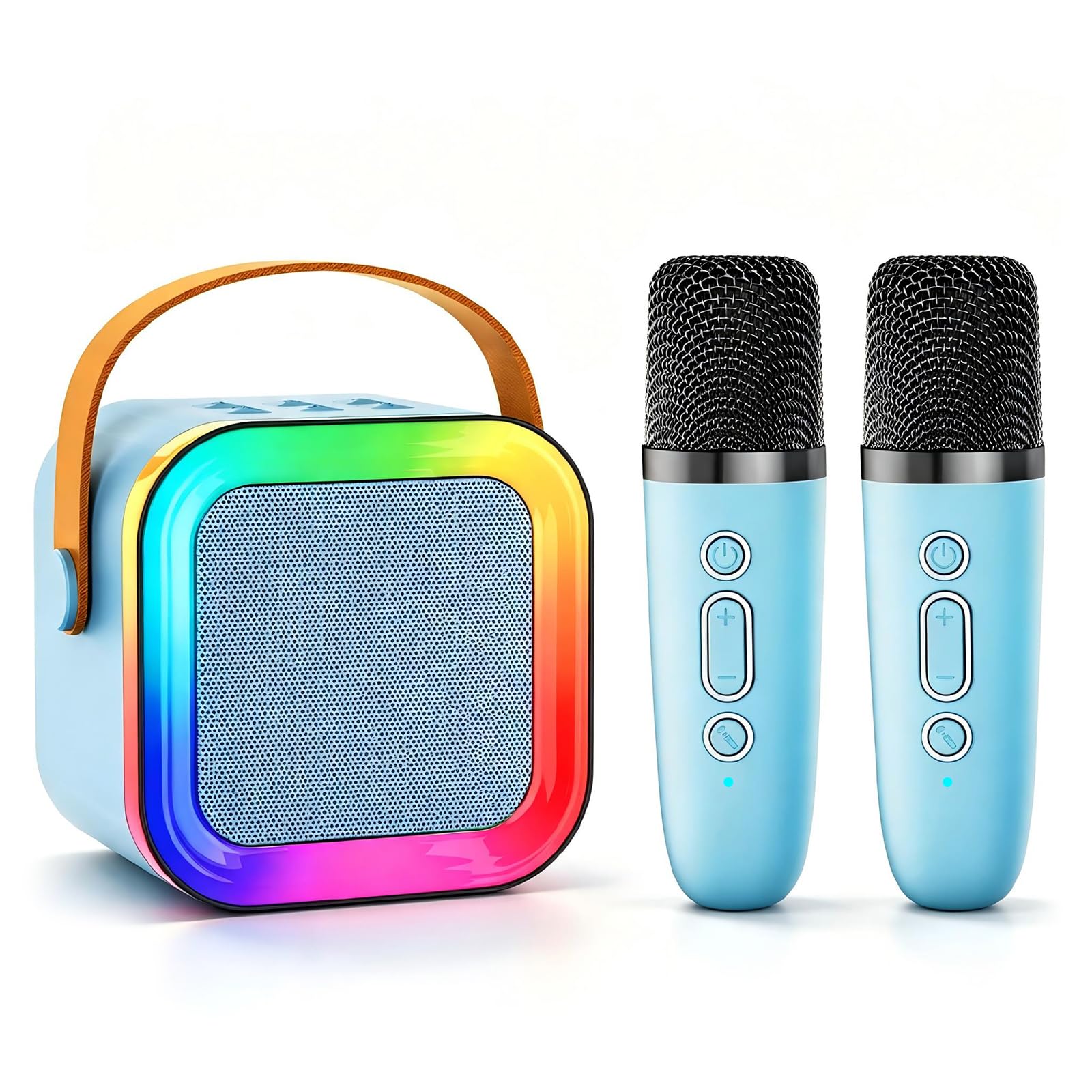 Mini Kids Karaoke Machine Toy Ages 3-12, 2 Wireless Mics Bluetooth Speaker | LED Party Lights, Voice Changer, Duets, BT 5.3, Rechargeable Portable, Christmas Birthday Gifts for Toddler Boys & Girls