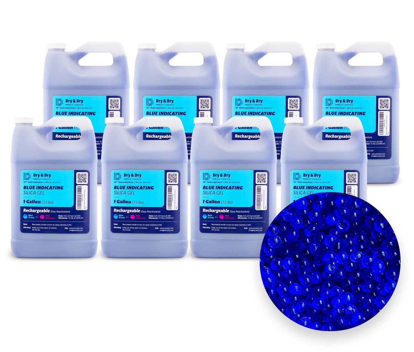 Dry & Dry [60 LBS] Blue Indicating Silica Gel Beads(Industry Standard 3-5 mm) - Reusable Desiccant Beads Silica Beads(Blue to Pink) Silica Gel Bulk