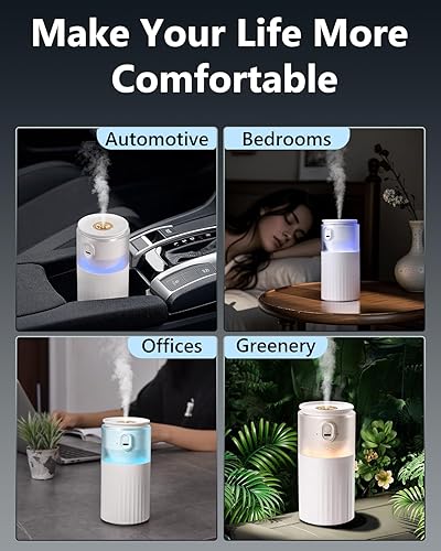 Miniatura 6 de OATSBASF Mini humidificador portátil, pequeña niebla fría para automóvil con luz nocturna, humidificador de aire silencioso de 28 dB para